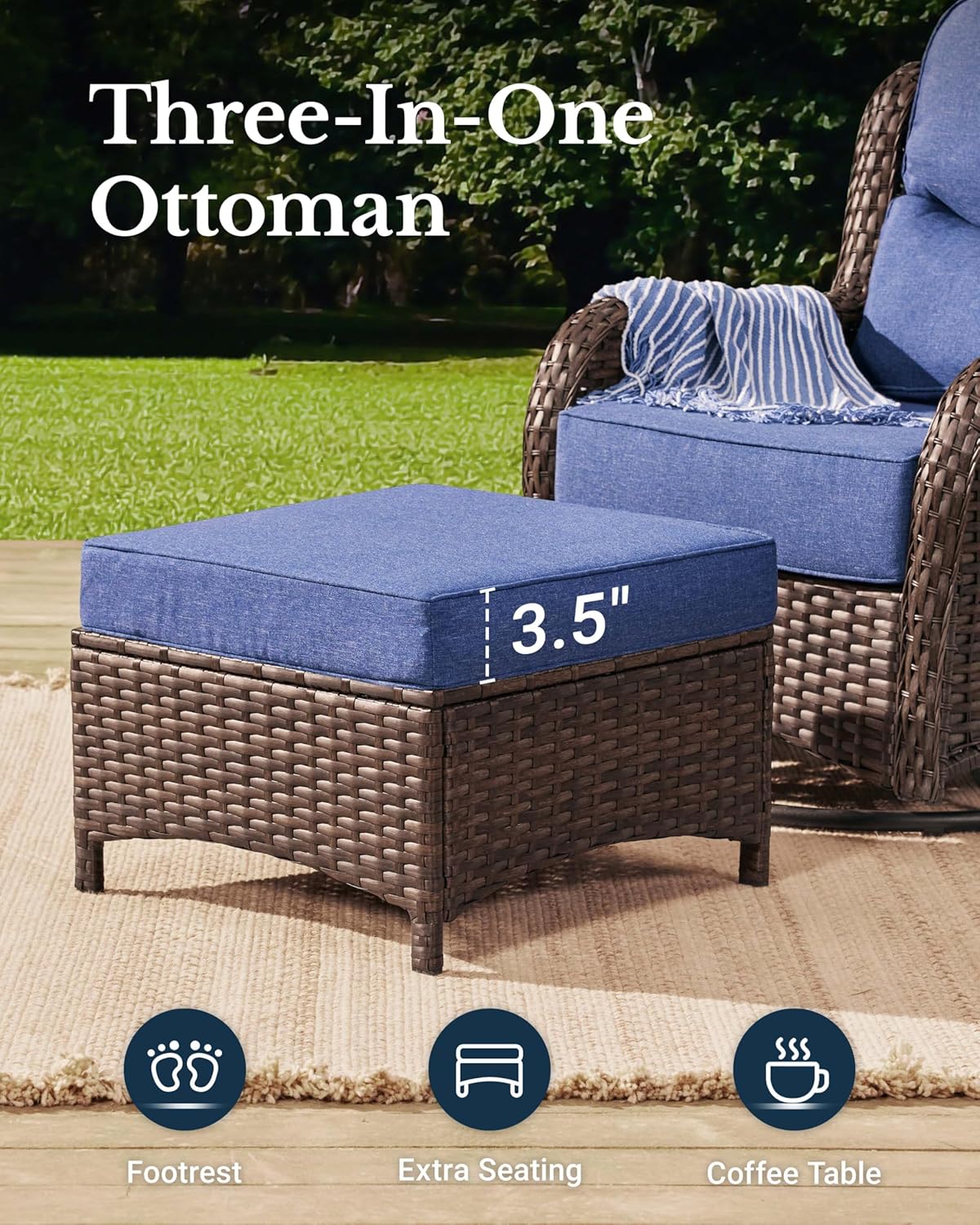 HILLGA Luxury Patio Furniture Set with 6-inch Thick Cushion, Outdoor Couch, Loveseat and High Back Swivel Rocker Patio Chairs, 7PCS Wicker Conversation Set for Deck Yard and Poolside, Blue (V2) - Image 7