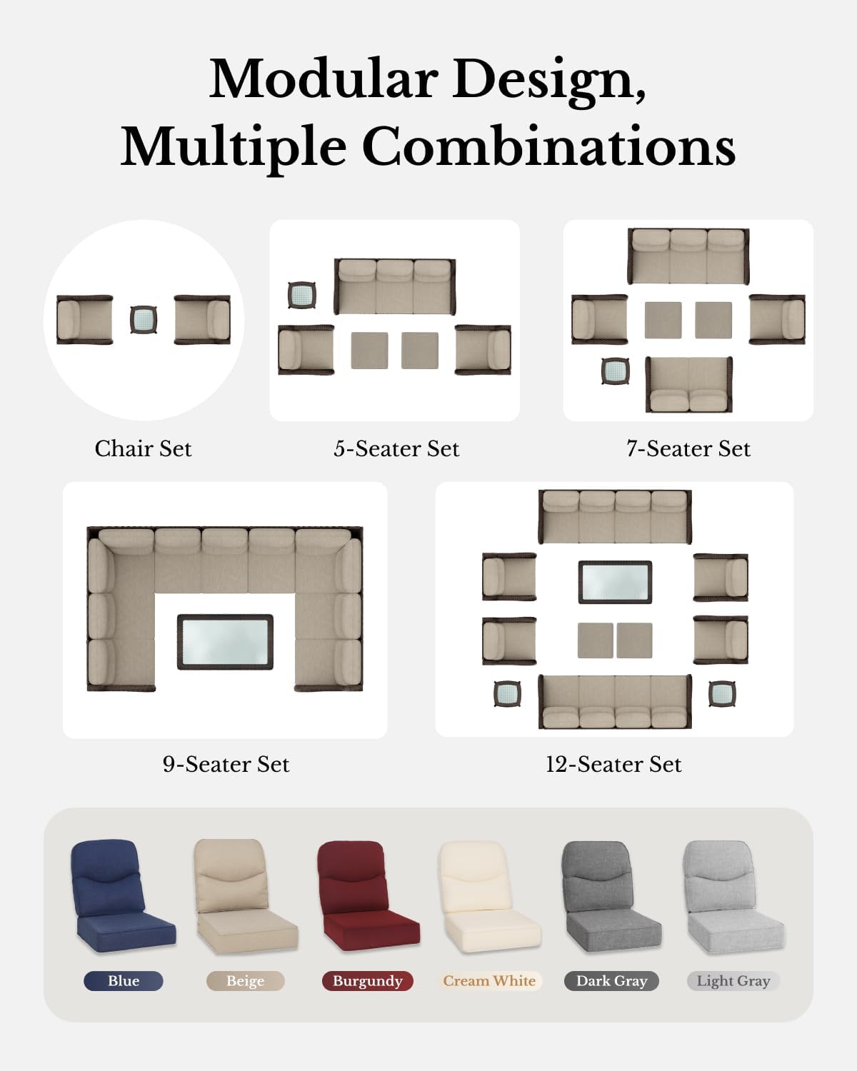 HILLGA Luxury Patio Furniture Set with 6-inch Thick Cushion, Outdoor Couch, Loveseat and High Back Swivel Rocker Patio Chairs, 7PCS Wicker Conversation Set for Deck Yard and Poolside, Blue (V2) - Image 8