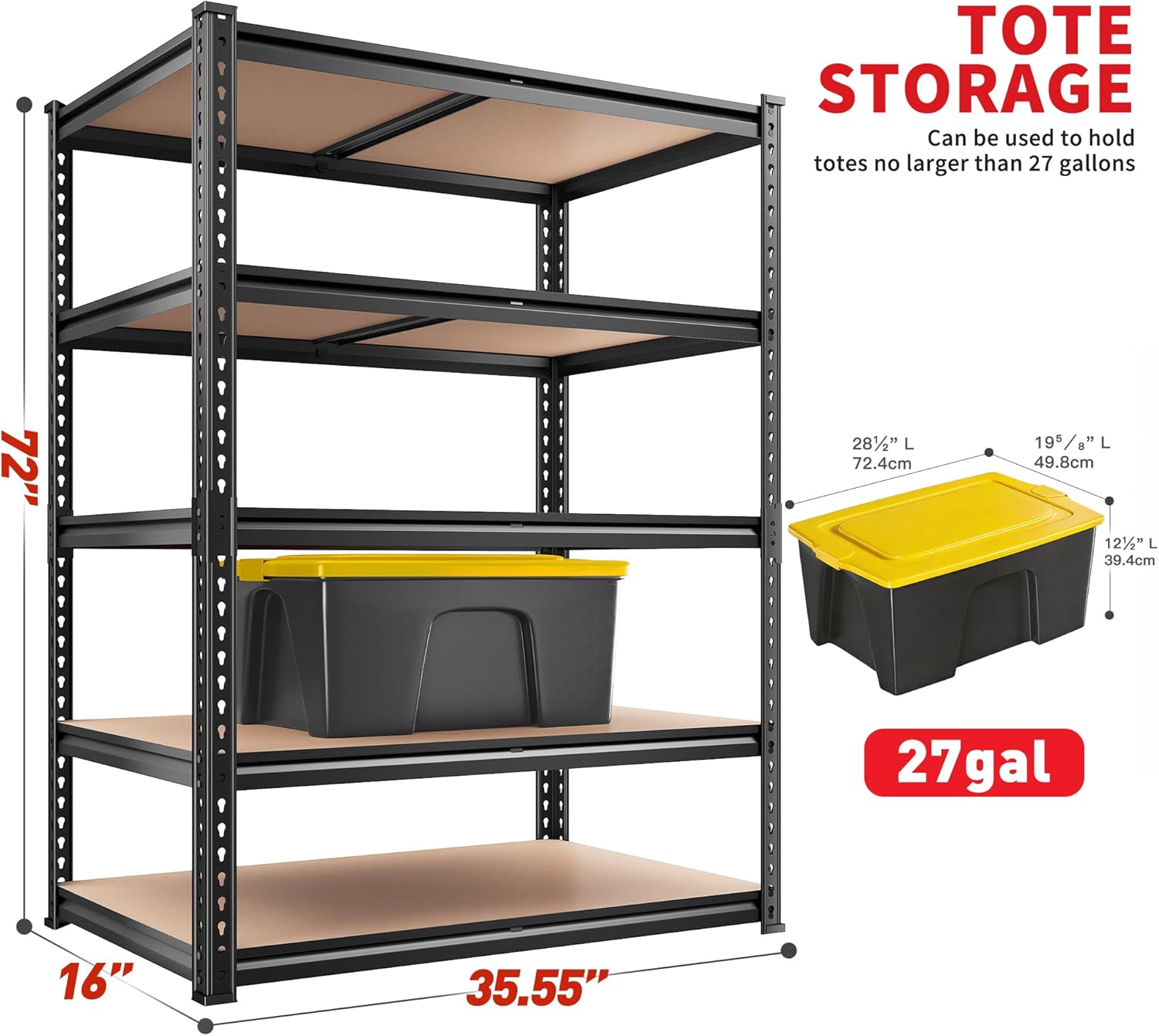 REIBII 2400LBS Garage Shelving 5 Tier Storage Shelves Heavy Duty, Adjustable Metal Shelving Unit, Garage Shelves for Basement, Warehouse, Pantry, Closet, Kitchen 72" H x 35.55" W x 16" D, 2 Pack | Heavy Duty, Adjustable, 2020LBS Capacity, Garage, Pantry, Closet - Image 3