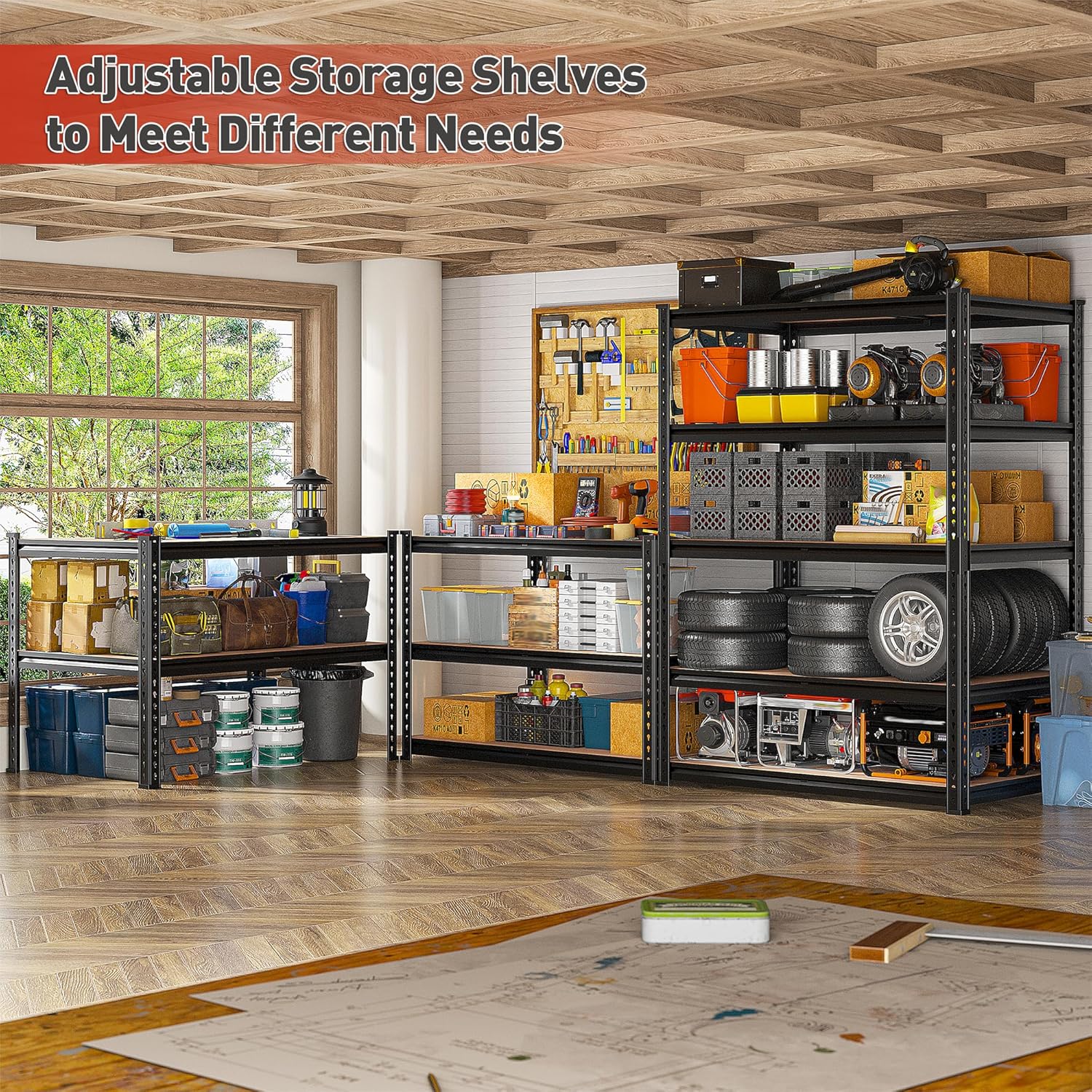 REIBII 2400LBS Garage Shelving 5 Tier Storage Shelves Heavy Duty, Adjustable Metal Shelving Unit, Garage Shelves for Basement, Warehouse, Pantry, Closet, Kitchen 72" H x 35.55" W x 16" D, 2 Pack | Heavy Duty, Adjustable, 2020LBS Capacity, Garage, Pantry, Closet - Image 4