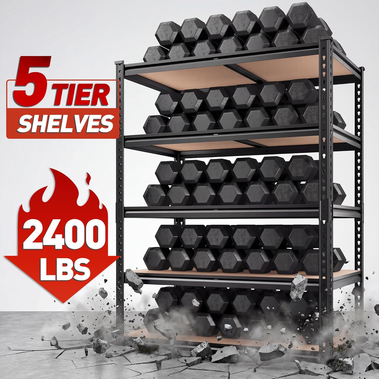REIBII 2400LBS Garage Shelving 5 Tier Storage Shelves Heavy Duty, Adjustable Metal Shelving Unit, Garage Shelves for Basement, Warehouse, Pantry, Closet, Kitchen 72" H x 35.55" W x 16" D, 2 Pack | Heavy Duty, Adjustable, 2020LBS Capacity, Garage, Pantry, Closet - Image 5