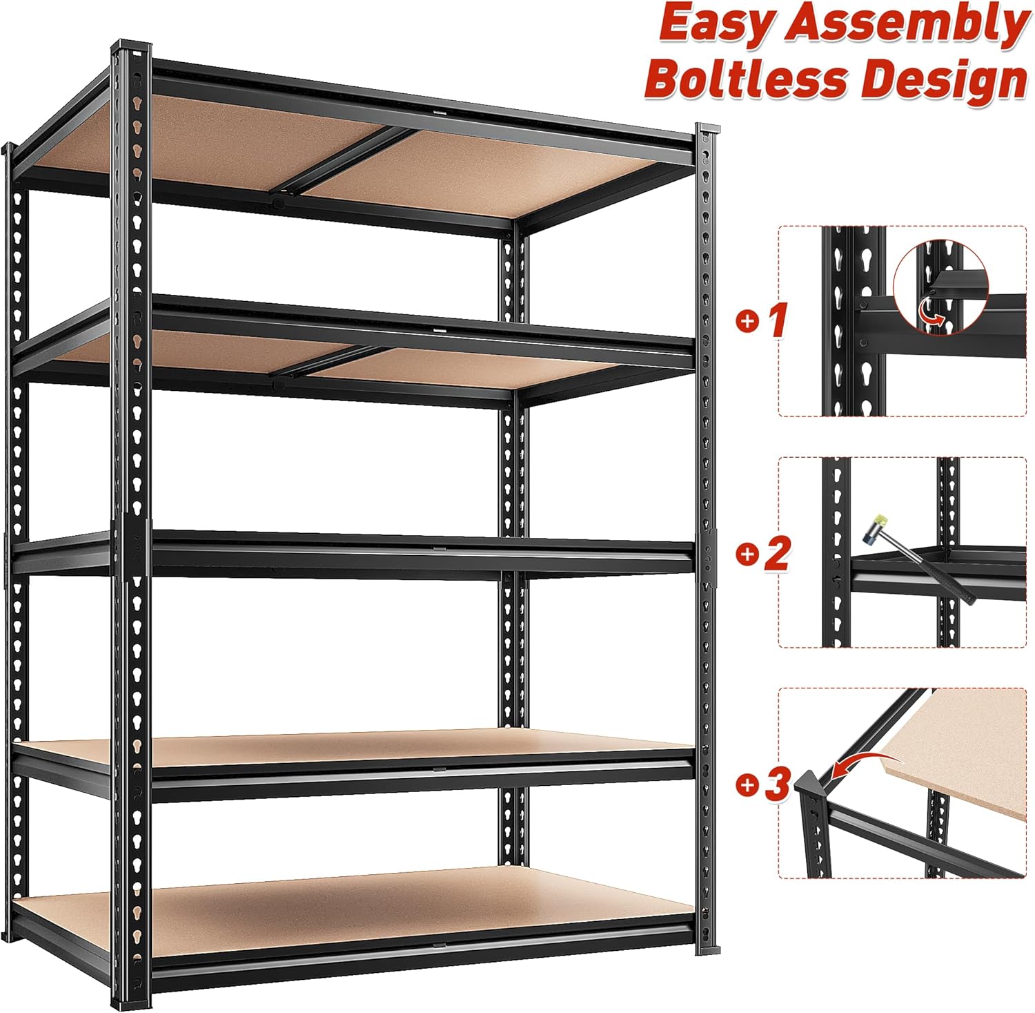 REIBII 2400LBS Garage Shelving 5 Tier Storage Shelves Heavy Duty, Adjustable Metal Shelving Unit, Garage Shelves for Basement, Warehouse, Pantry, Closet, Kitchen 72" H x 35.55" W x 16" D, 2 Pack | Heavy Duty, Adjustable, 2020LBS Capacity, Garage, Pantry, Closet - Image 9