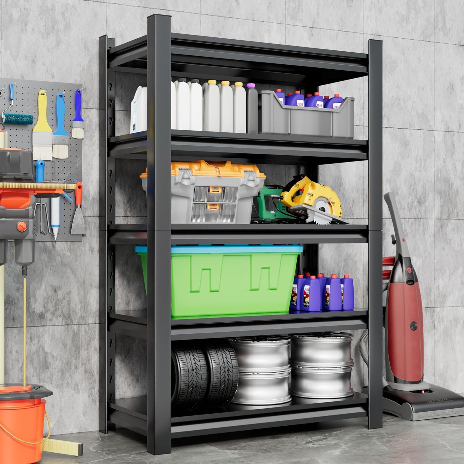 Garage Shelving Unit 24" D x 48" W x 72" H Heavy Duty Storage Shelves Easy Assembly 5 Tier Adjustable Metal Shelving Utility Shelf Rack Garage Storage Organizer for Basement, Warehouse - Image 2