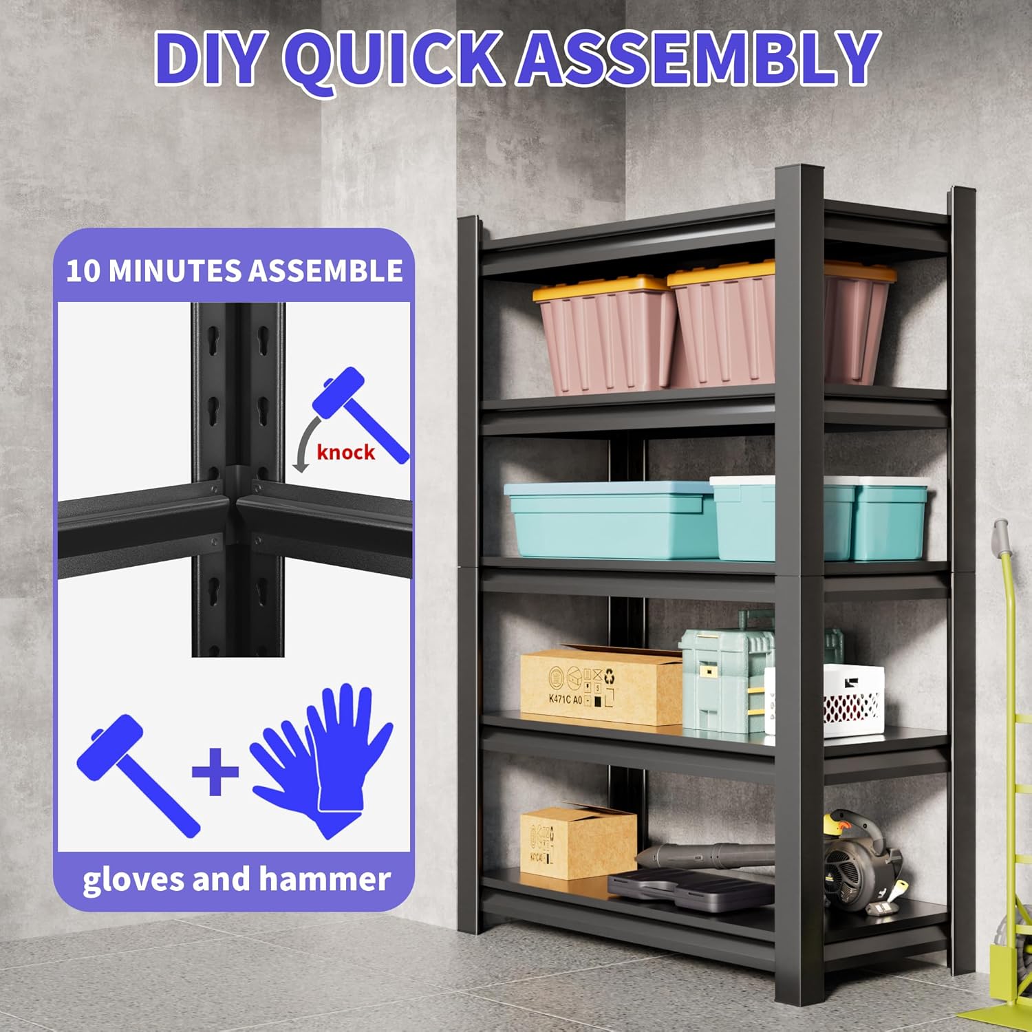 Garage Shelving Unit 24" D x 48" W x 72" H Heavy Duty Storage Shelves Easy Assembly 5 Tier Adjustable Metal Shelving Utility Shelf Rack Garage Storage Organizer for Basement, Warehouse - Image 5