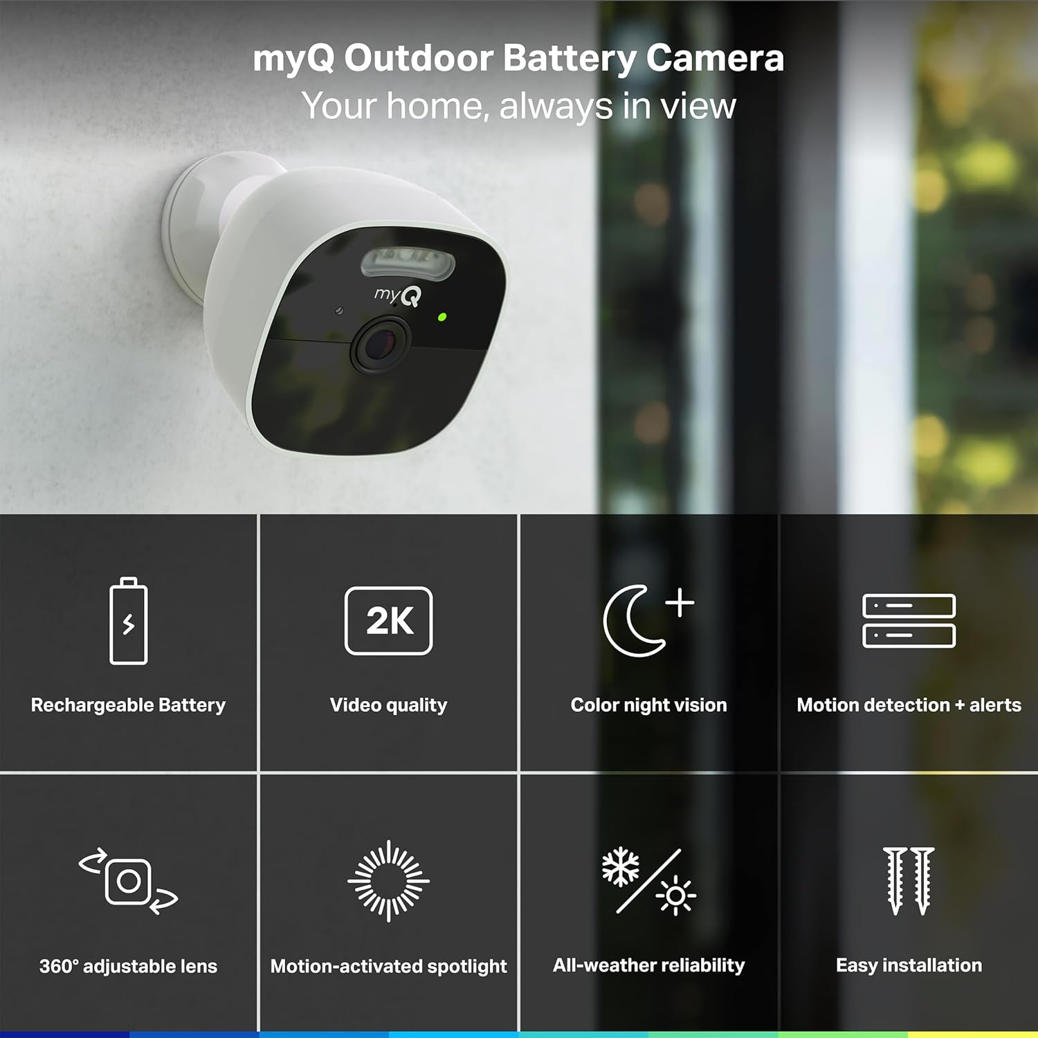 myQ Outdoor Battery Camera | 2K Camera, Color Night Vision, Spotlight, Motion Alerts, Live View with Two-Way Talk, Wireless, Weather-Resistant, Outdoor, White, 3 Pack - Image 2