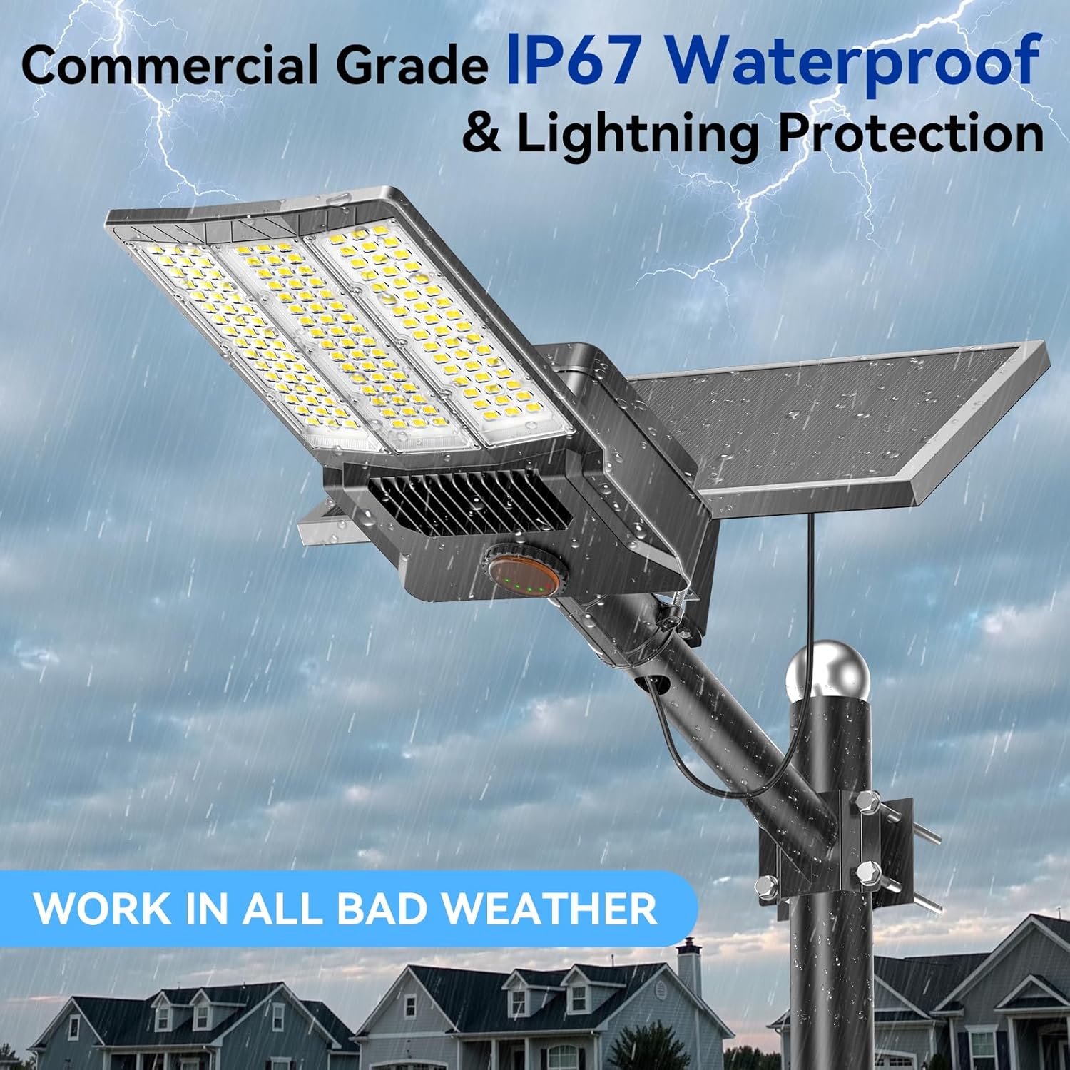 Deepn 10000W Solar Street Lights Outdoor Commercial Parking Lot Lights Aluminum LED Security Flood Light with Motion Sensor & Dusk to Dawn, Solar Outdoor Lights Waterproof for Yard, SZ3000, 1Pack - Image 6