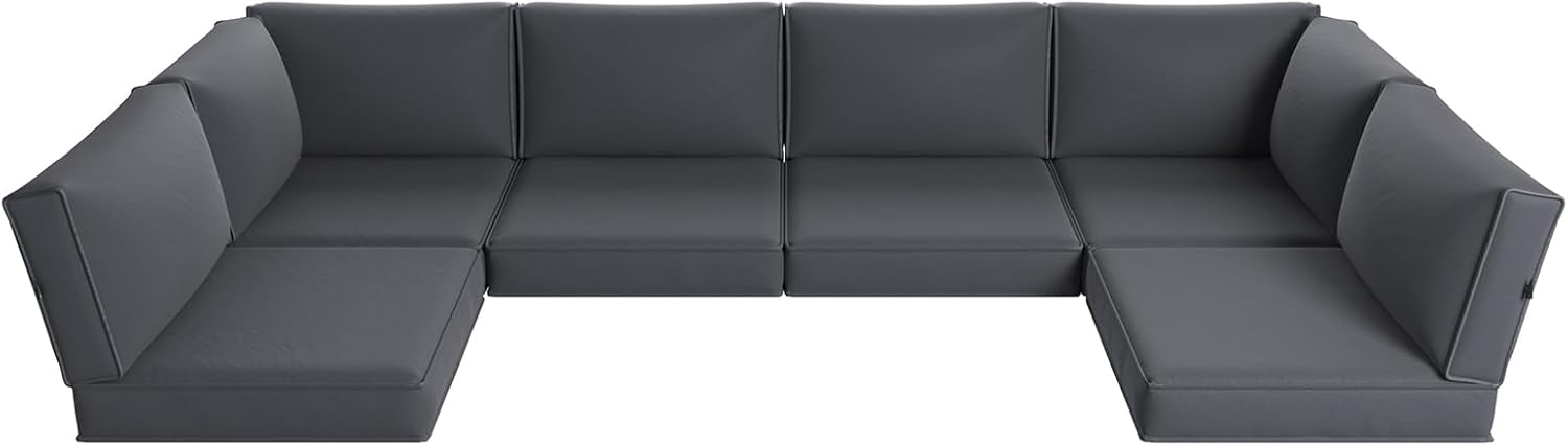Aoxun Replacement Cushions for Outdoor Furniture, 14-Piece Outdoor Cushions for Patio Furniture, Deep Seat, Waterproof & Fade Resistant Couch Cushion for 6-Seat Patio Conversation Sets, Grey