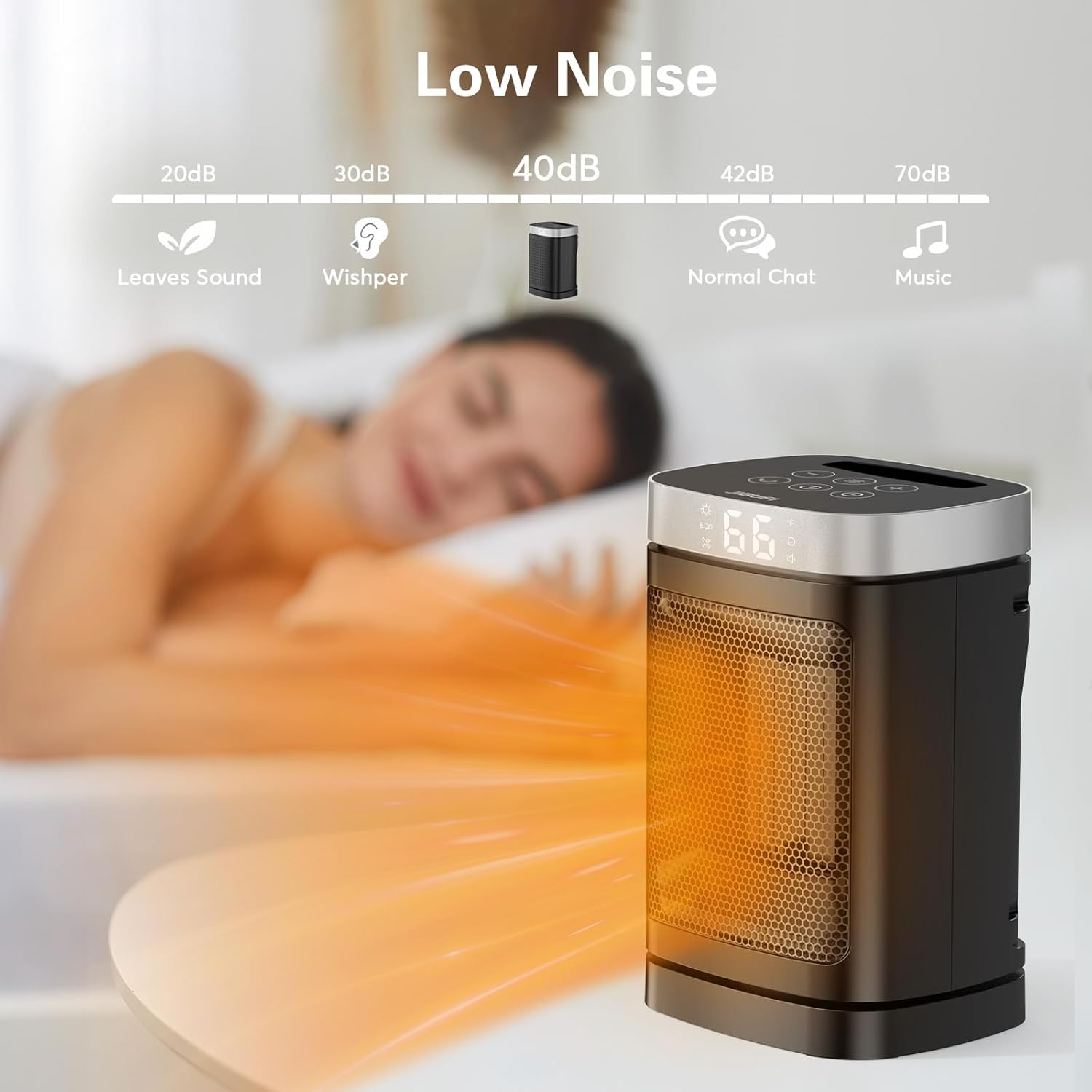 Small Portable Space Heater for Indoor Use - with 70°Rotating Feature, JIBUFI 1500W PTC Electric Heater, Rapid and Safe Heating, Remote Control, 1-12 Hr Timer for Bedroom, Office - Image 6