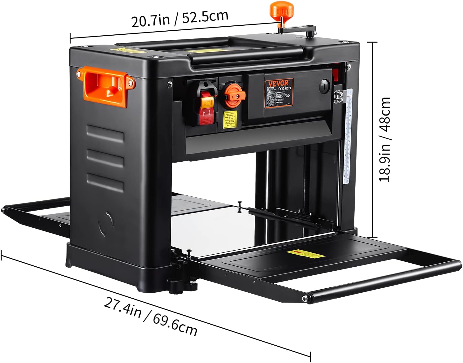 VEVOR Power Benchtop Planers, Three-Blade, Two Speed, 13" Width Worktable Thickness Planer with Extended Infeeding Table, Low Noise for both hard & soft wood material removal - Image 8