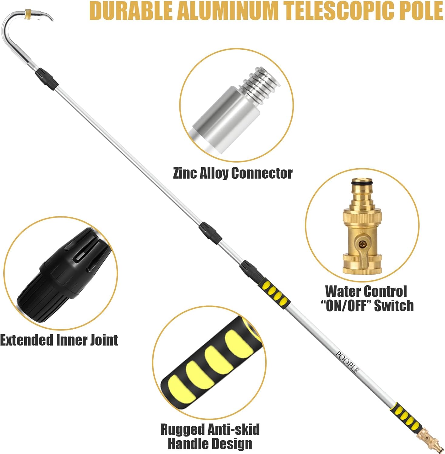 16ft (24ft Reach) Gutter Cleaning Tools from The Ground, Telescoping Rain Gutter Cleaner Tool, Gutters Cleaning Wand, Gutters Cleaning Hose Attachment & Connection Adapter - Image 5