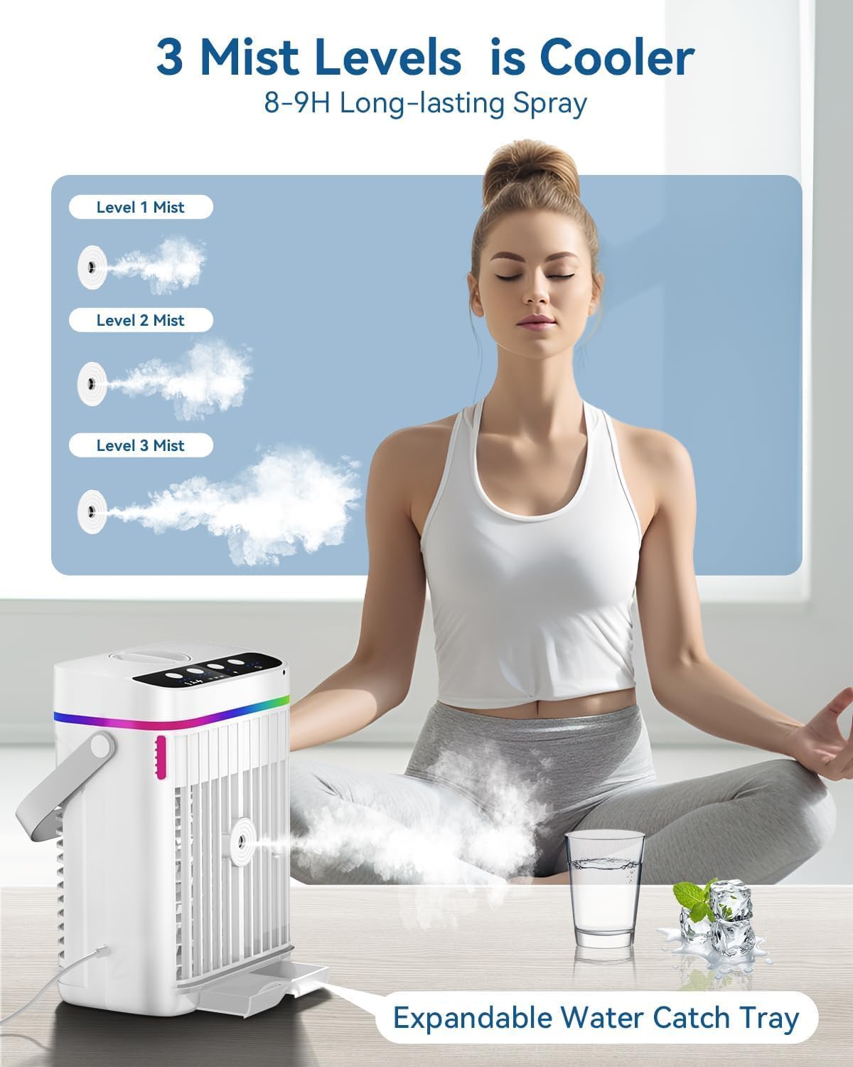 Portable Air Conditioners, 1250ml Mini Air Conditioner Portable Air Cooling Fan Air Cooler Fan with 3 Speeds & 1-3H Timer, Aire Acondicionado Portatil for Bedroom Room Office Desk - Image 4