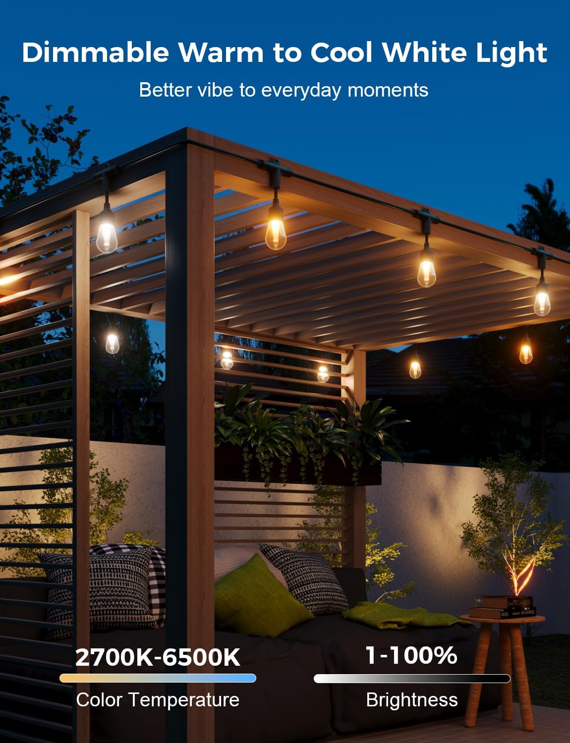 XMCOSY+ Smart Outdoor String Lights, 123Ft Patio Lights Waterproof, App Control, Compatible with Alexa, RGBCWIC Color Changing LED String Light for Outside - Image 6