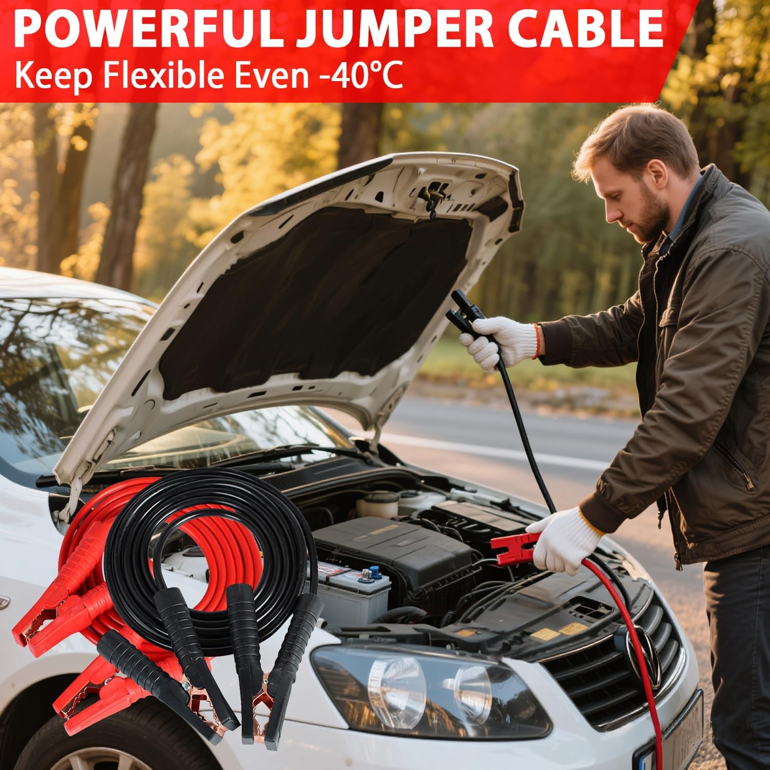 Car Emergency Roadside Tool Kit with Jumper Cable Shovel,Auto Truck Vehicle Assistant Safety Kit Bag for Men Women with First Aid Kit, Winter Basic Automobile Road Side Kit - Image 2