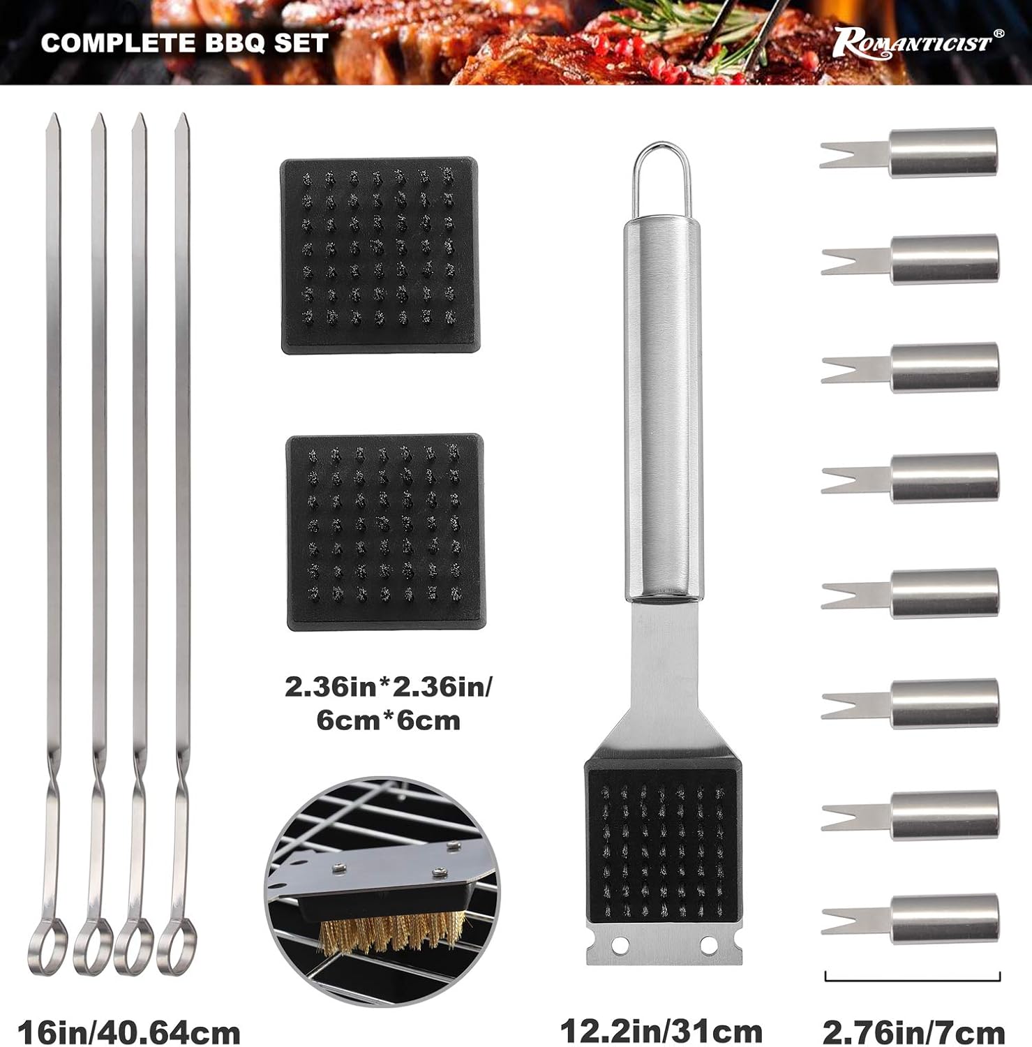 ROMANTICIST 23pcs Must-Have BBQ Grill Accessories Set with Thermometer in Case - Stainless Steel Barbecue Tool Set with 2 Grill Mats for Backyard Outdoor Camping - Father's Day Best Barbecue Gift - Image 3