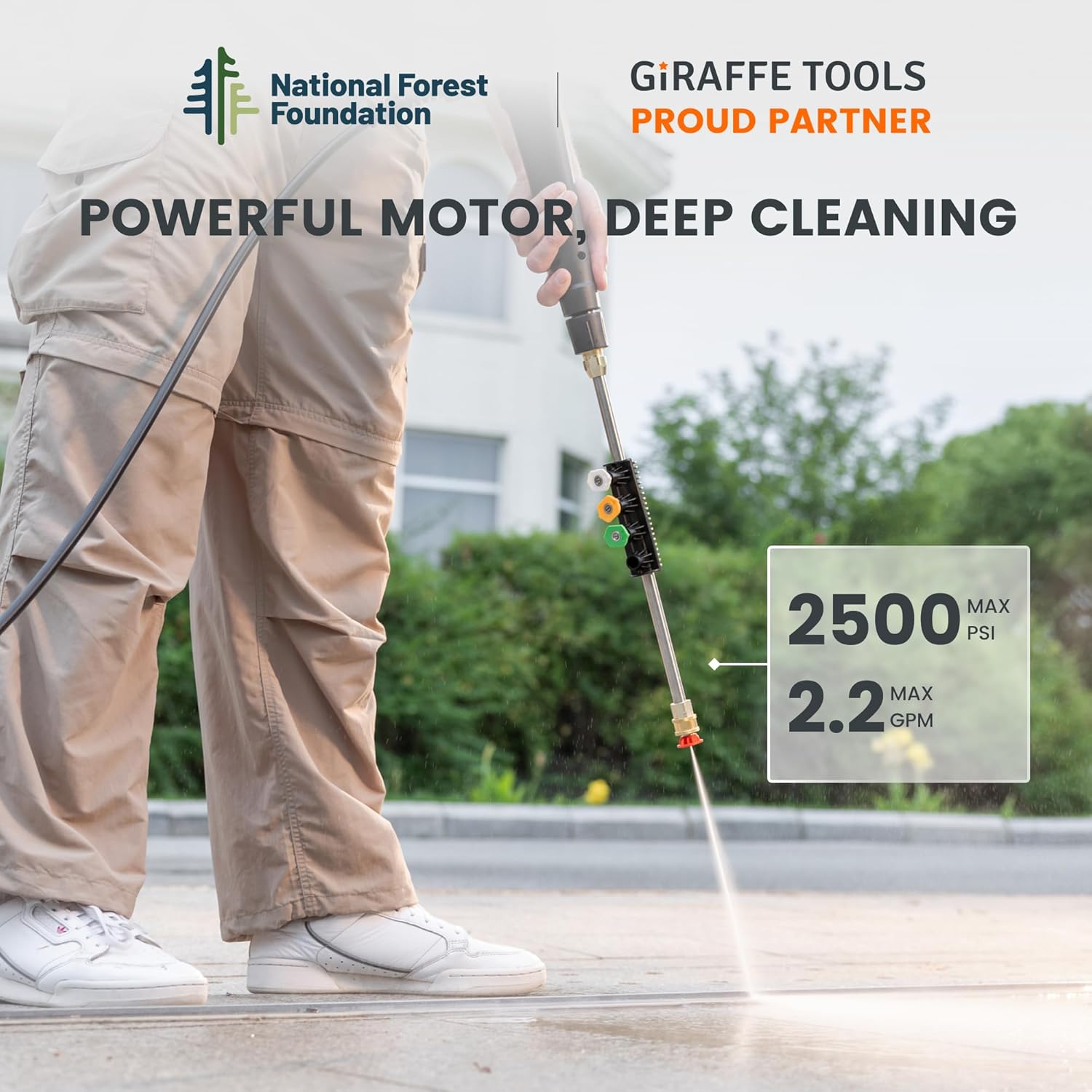 Giraffe Tools Grandfalls Retractable Pressure Washer G20, 2500 PSI 2.2 GPM, 180° Wall Mounted Power Washer, Auto-Retract with 65FT Hose Reel, 5 Nozzles for Floor/Cars/Fences/Patios, Dark Silver - Image 6