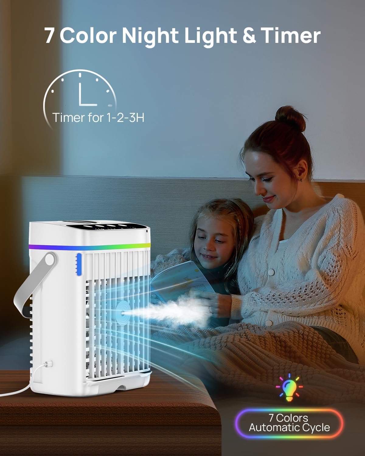 Portable Air Conditioners, 1250ml Mini Air Conditioner Portable Air Cooling Fan Air Cooler Fan with 3 Speeds & 1-3H Timer, Aire Acondicionado Portatil for Bedroom Room Office Desk - Image 8