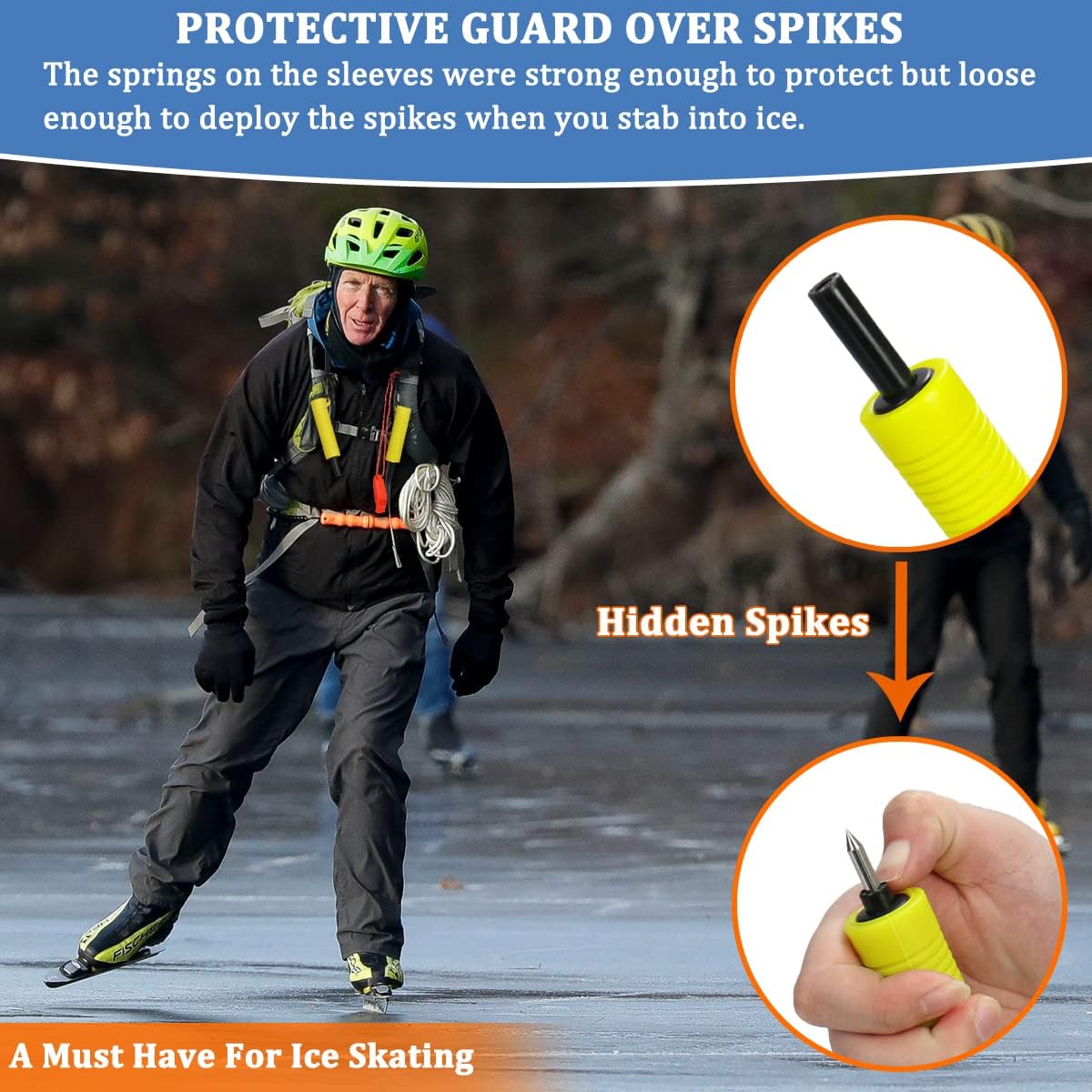 Retractable Ice Safety Picks- 11.5FT Extra Long Lanyard, Safety Whistle & Protective Covers, Durable Emergency Self-Rescue Spikes for Ice Fishing, Skating, Ice Walking & Winter Ice Activities - Image 5