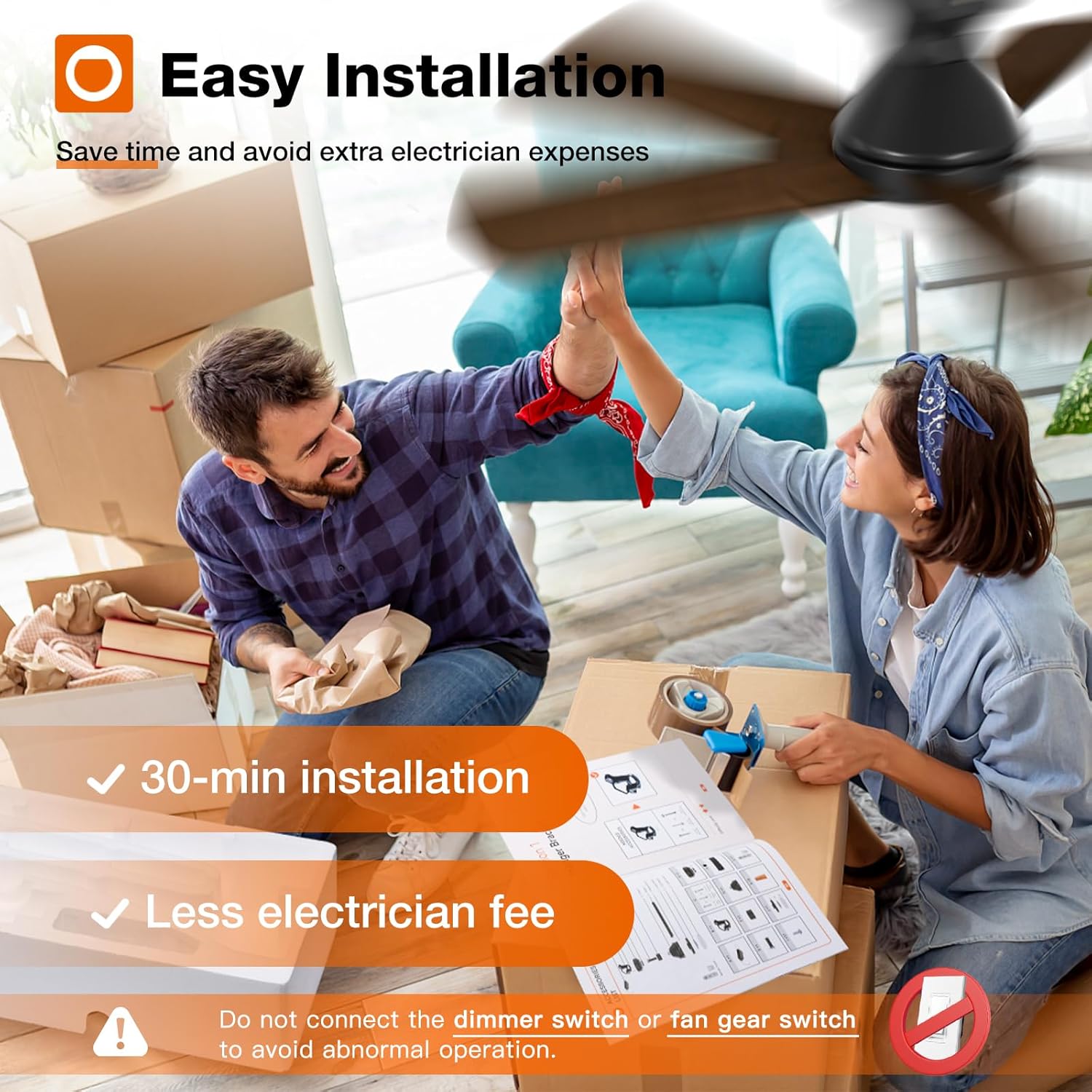addlon Ceiling Fans with Lights, 42 Inch Low Profile Ceiling Fan with Light and Remote Control, Flush Mount, Reversible, 3CCT, Dimmable, Quiet, Black Small Ceiling Fan for Bedroom Indoor/Outdoor Use - Image 8