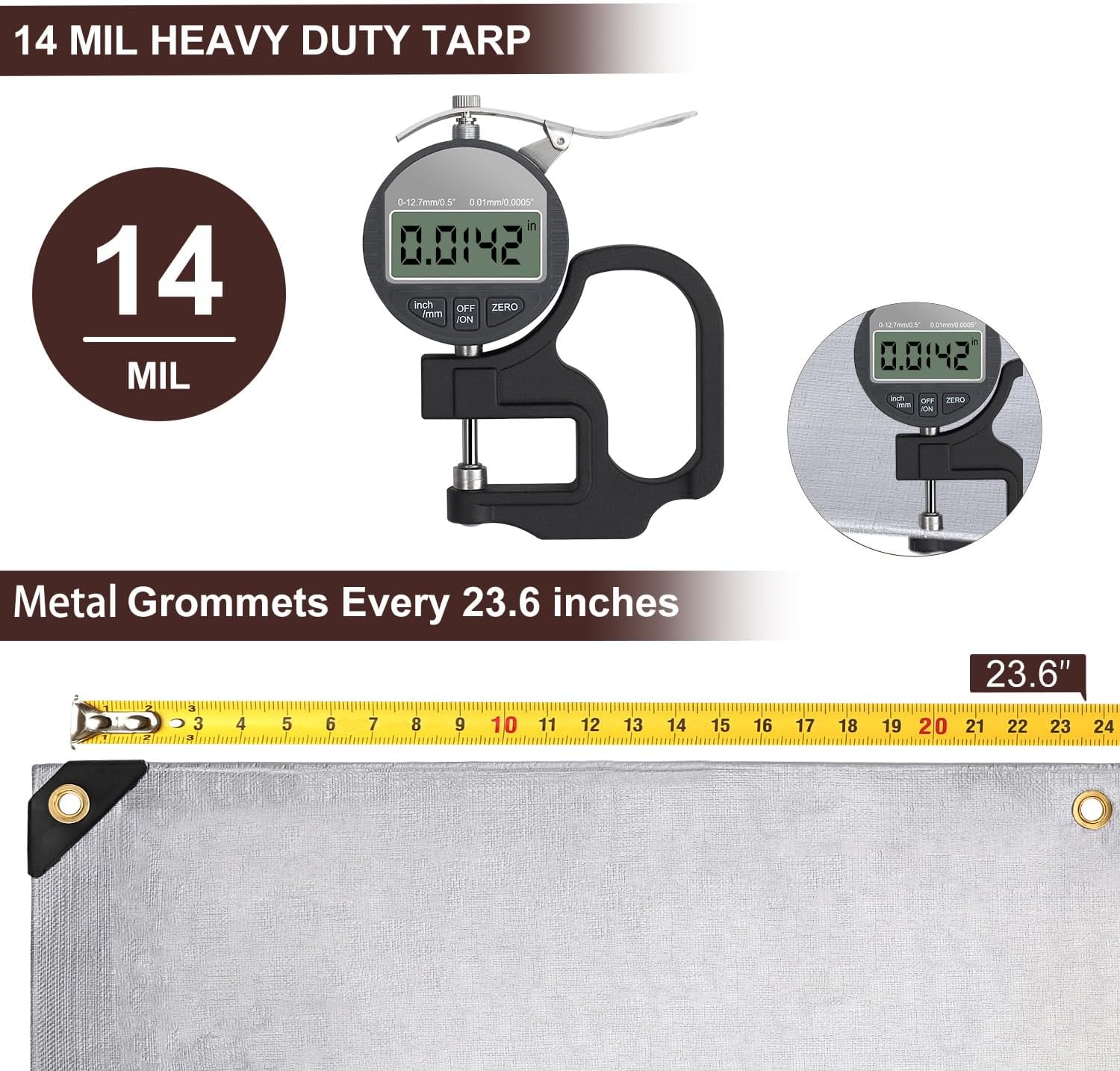 Sunvigor Tarp Waterproof 10x20Ft, Heavy Duty Tarp Cover Extra Thick 14 Mil Tear and UV Resistant, Outdoor Tarps with Grommets and Reinforced Edges for Roof, Camping, Patio, Pool, Boat - Image 2