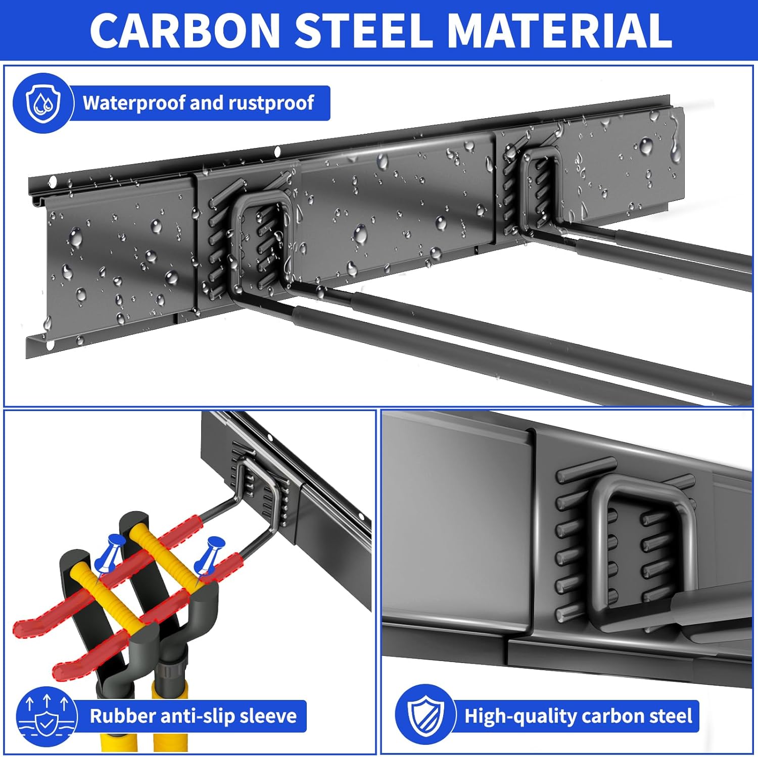 Garage Tool Organizer Wall Mount, 48inch Heavy Duty Garden Tool organizer Storage System, Easy Install With 6 Adjustable Straight Hooks, For Garage, Basement, Shed, Workshop(Black) - Image 5