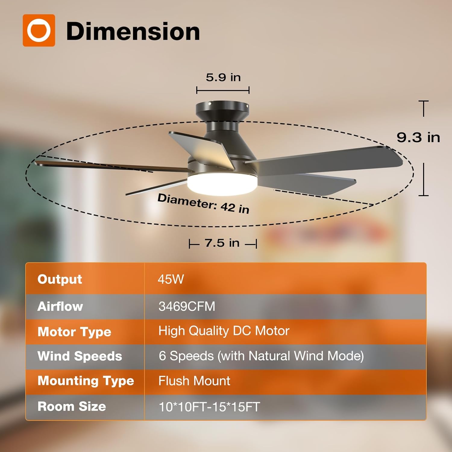 addlon Ceiling Fans with Lights, 42 Inch Low Profile Ceiling Fan with Light and Remote Control, Flush Mount, Reversible, 3CCT, Dimmable, Quiet, Black Small Ceiling Fan for Bedroom Indoor/Outdoor Use - Image 3