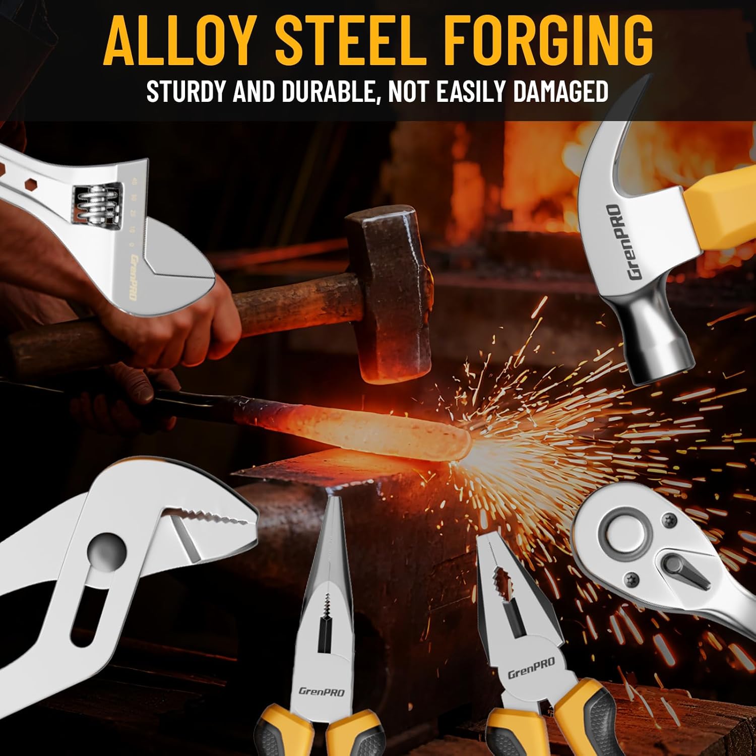 218 Piece Tool Kit for Home, Tool Box with General Household Hand Tools Set, Herramientas with Screwdrivers, Wrenches, Hammer, Bow Saw, Folding Work Lamp, Electric Pen and Other Basic Tool Kit - Image 8