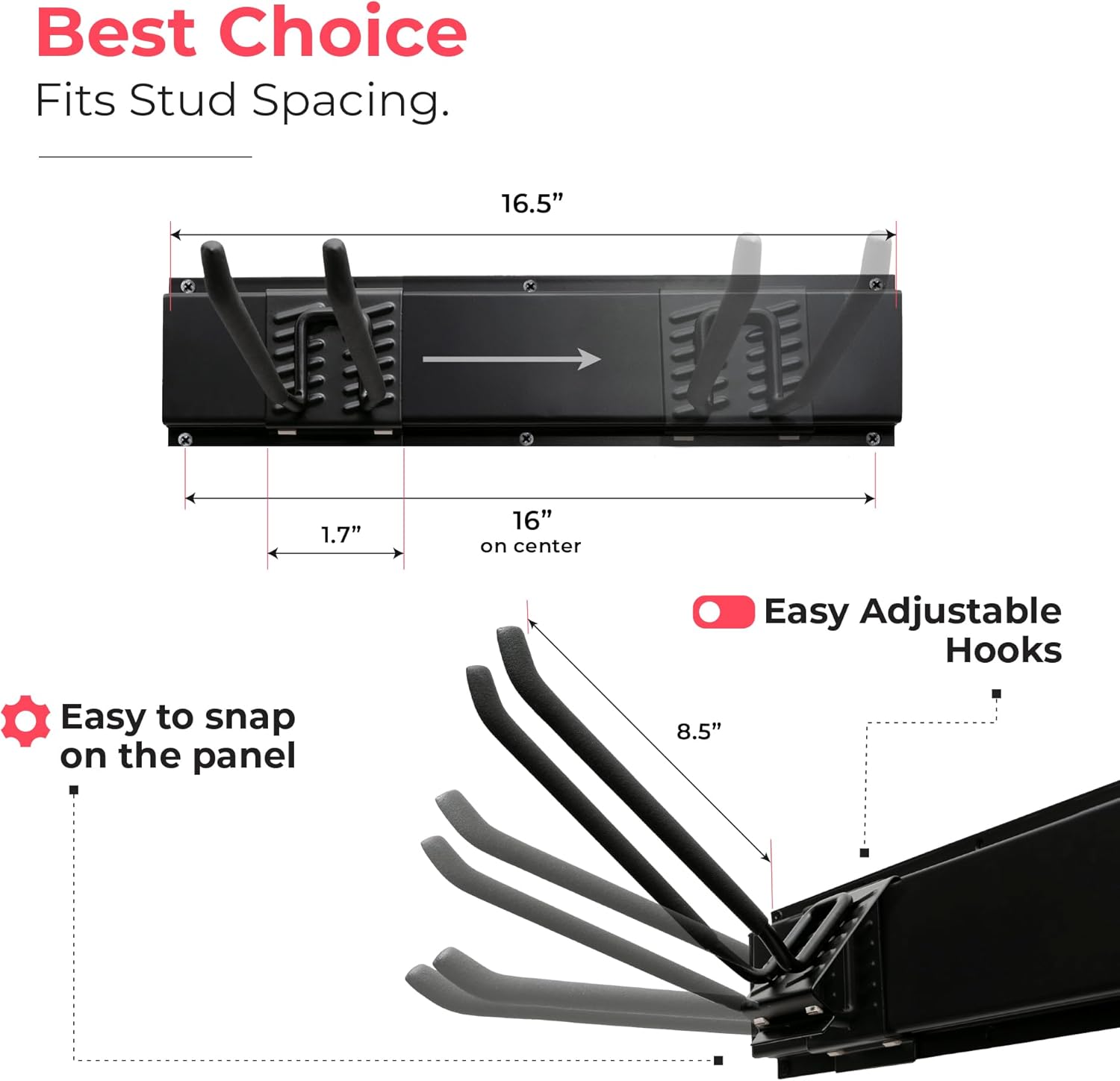 TIDYME Garage Tool Organizer Wall Mount - 48 inches - Sturdy Storage Rack with Adjustable Hooks, Anti-Rust - Easy Installation, 300lbs Capacity - Garden Tool Organizer (03 Racks & 06 Hooks) - Image 8