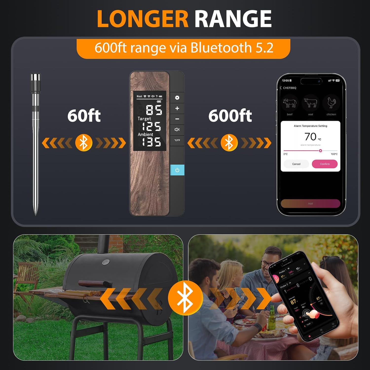 AI Smart Wireless Meat Thermometer, 10X Enhanced Signal and Stability, with High-Accuracy Sensors, Standalone Display Base, Instant Read LCD & App Control for Kitchen,BBQ,Oven,Grill,Air Fryer - Image 5