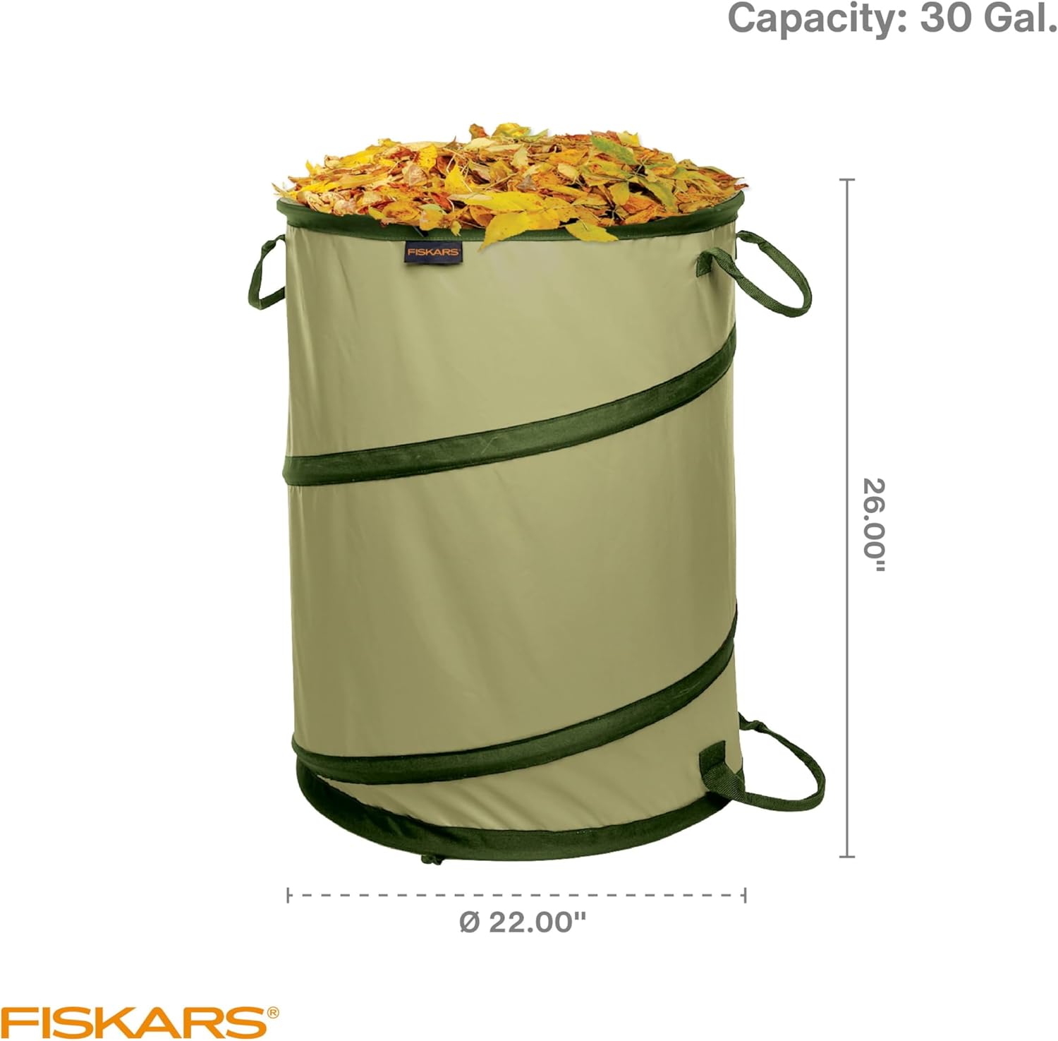 Fiskars Kangaroo Collapsible Spring Up Garden Bag for Yard Waste, Grass, Branches & Weeds, Tear & Mildew Resistant Vinyl-Coated Polyester, Folds Flat to 3 Inches for Space-Saving Storage, 30 Gallon - Image 6
