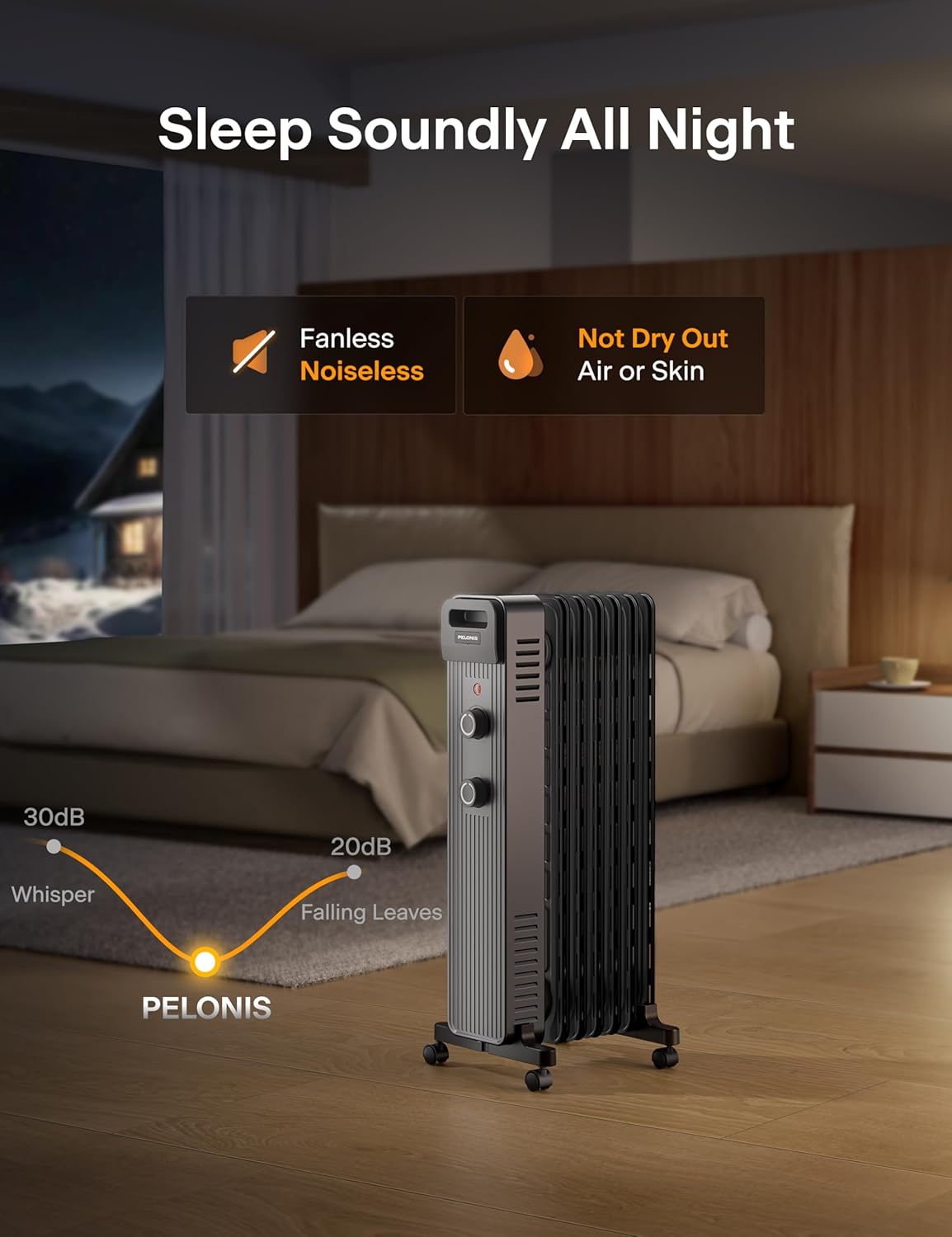 Pelonis Oil Filled Radiator Heater for Large Space, 2025 Upgraded, Space Heaters with 1500W Quiet Warmth Radiant Heater, 3 Heating Modes, Overheat & Tip-Over Protection, Adjustable Thermostat, Black - Image 4