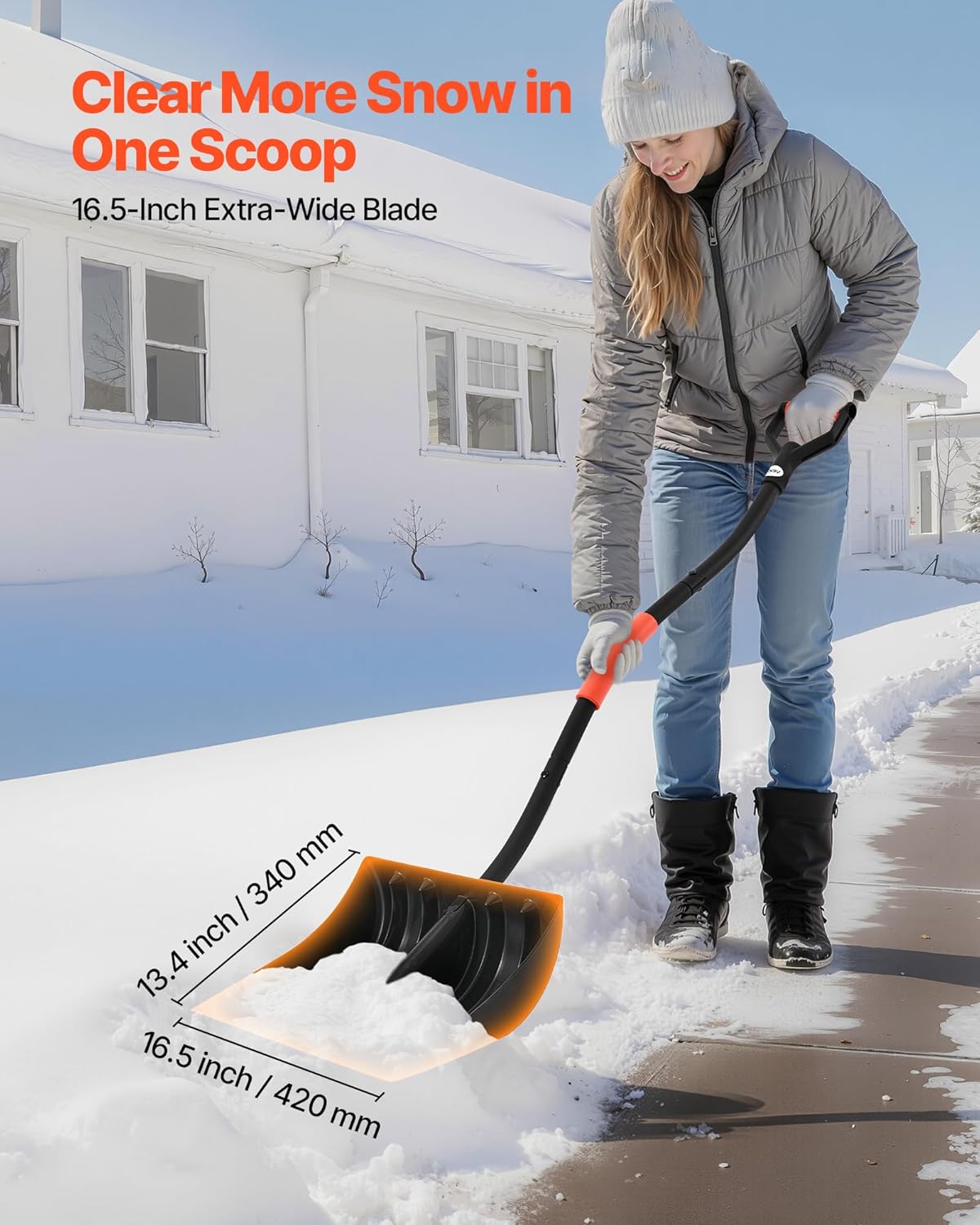 VEVOR Snow Shovel for Driveway, 17 in Wide Plastic Snow Shovel with D-Shaped Handles & Aluminum Blade, Large Capacity Snowplow Shovels, Lightweight Snows Removal Tool for Garden Car Camping - Image 4