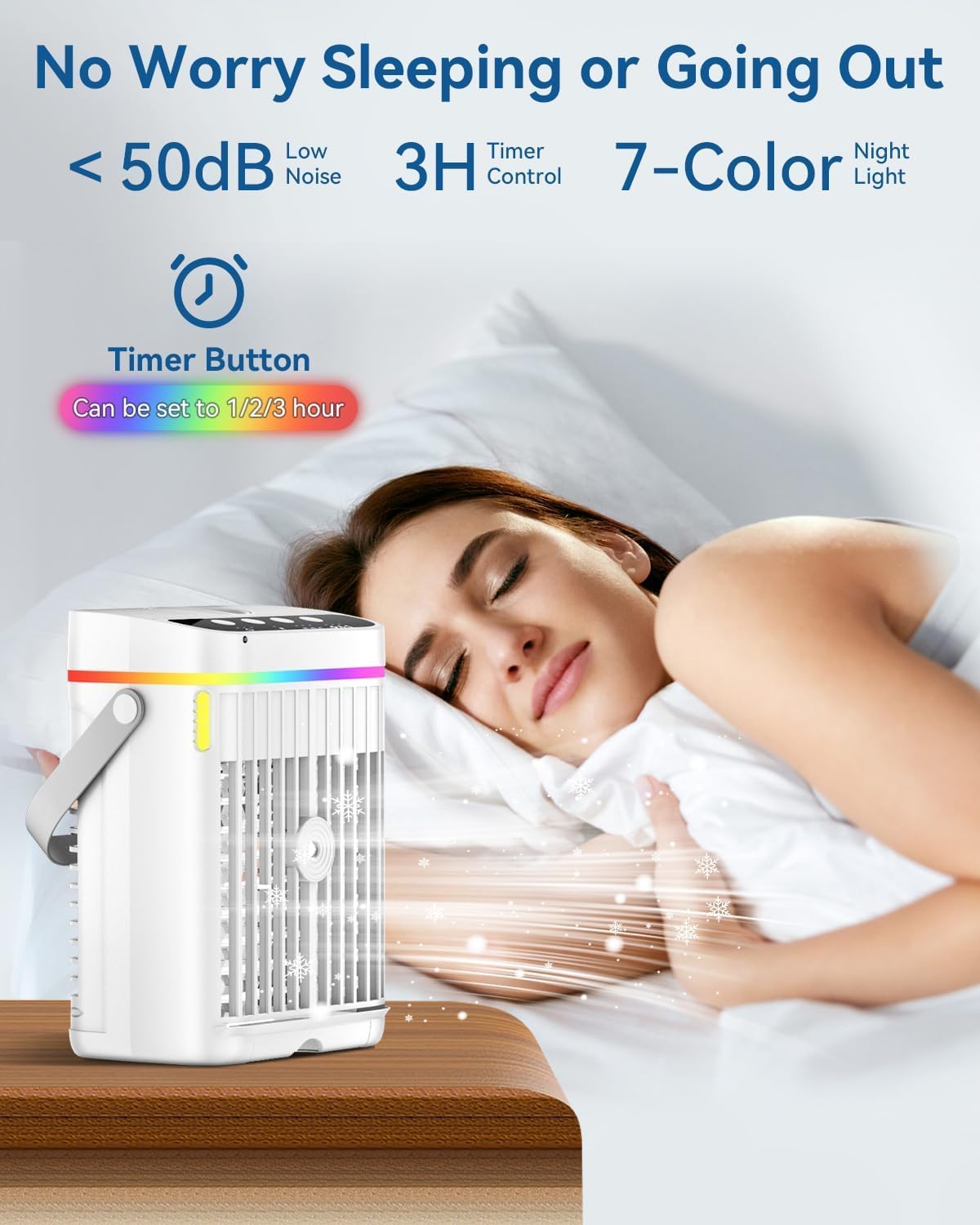 Portable Air Conditioners, 1250ml Mini Air Conditioner Portable Air Cooling Fan Air Cooler Fan with 3 Speeds & 1-3H Timer, Aire Acondicionado Portatil for Bedroom Room Office Desk - Image 5