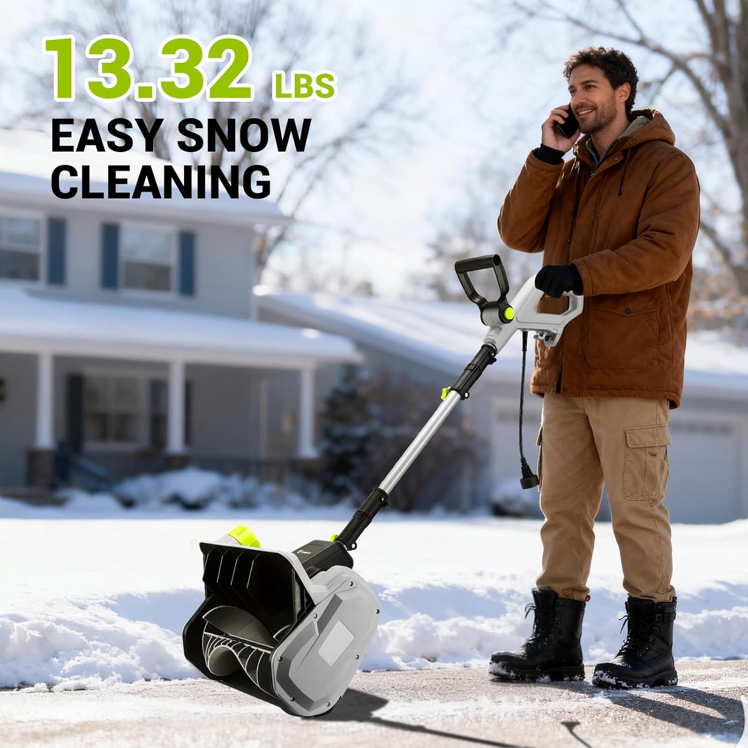 14-Inch Corded Electric Snow Blower, 1500w High-Power Snow Blower, 3500rpm Speed, 20-Foot Snow Throwing Distance with Adjustable Chute and 12A Brushed Motor, Suitable for Yards, Driveways, Sidewalk - Image 7