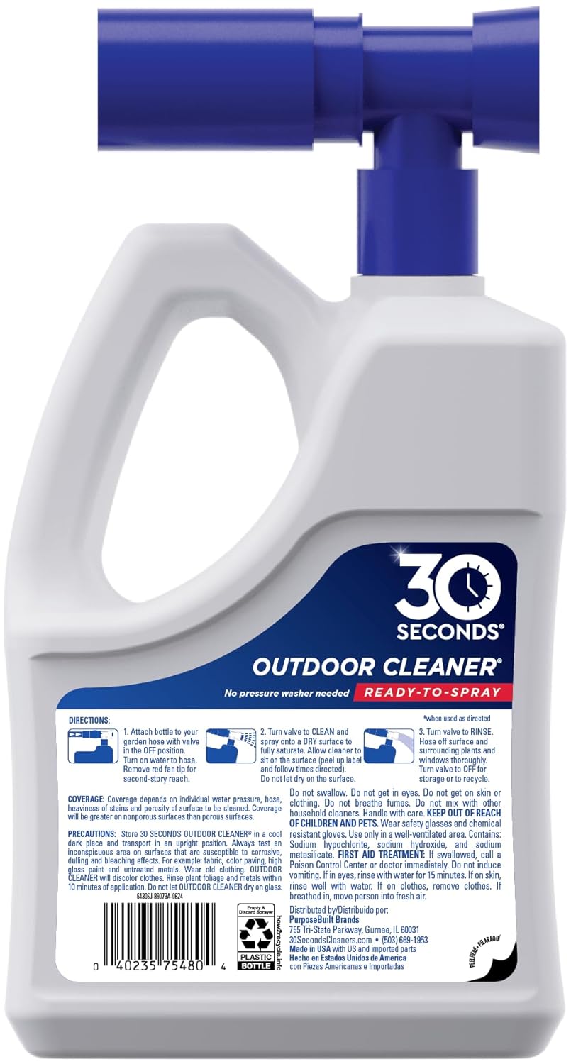 30 SECONDS Outdoor Cleaner 2 Pack with Hose End Sprayer - Cleans Stains from Algae, Mold and Mildew on Vinyl Siding, Deck, Patio, Brick and More - Image 2