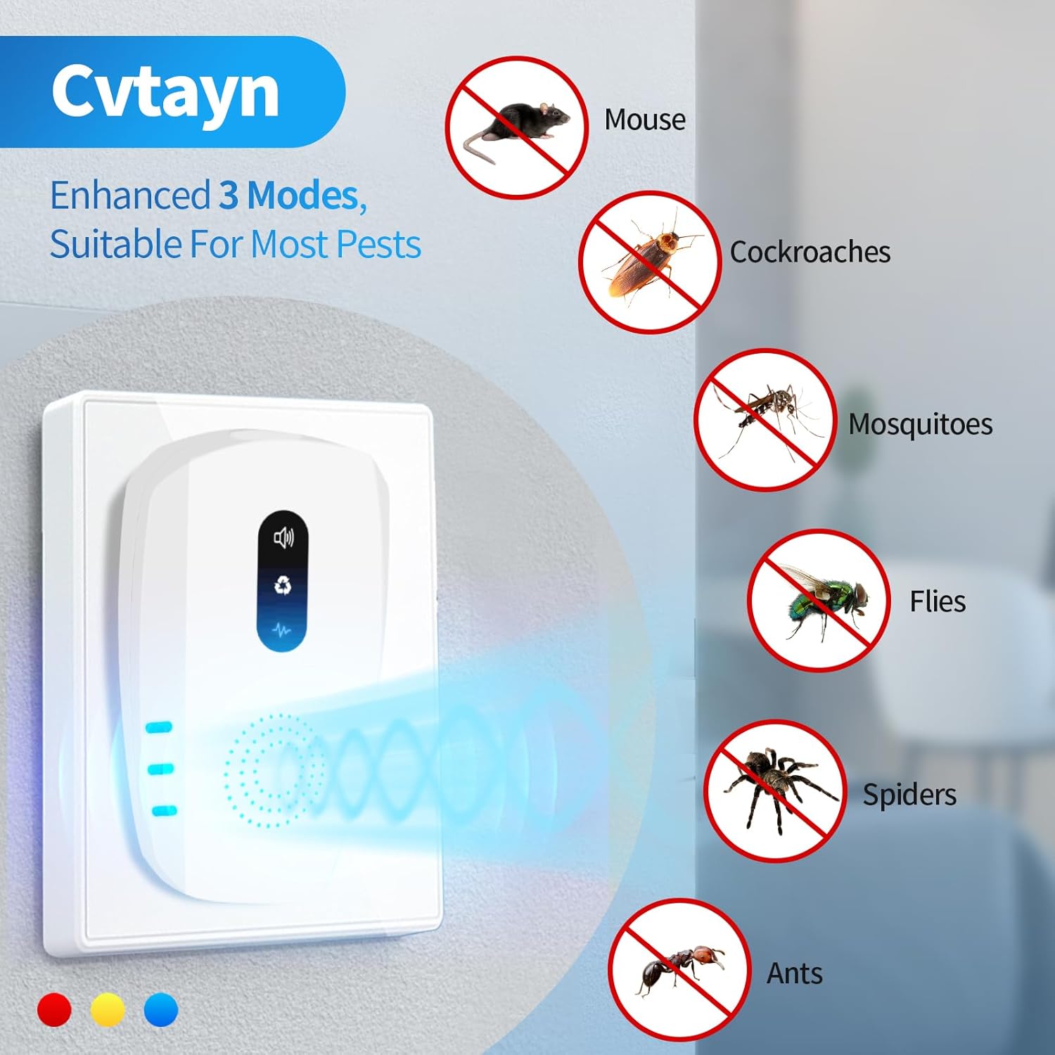 2026 Cvtayn Upgraded Ultrasonic Pest Repellent Indoor Repeller, Mouse Traps, Repellent Roach, Mouse, Bugs, Mosquito, Mice, Spider, Ant, Rodent Repellent Ultrasonic Plug in, 3 Mode Switching, 6 Packs - Image 2