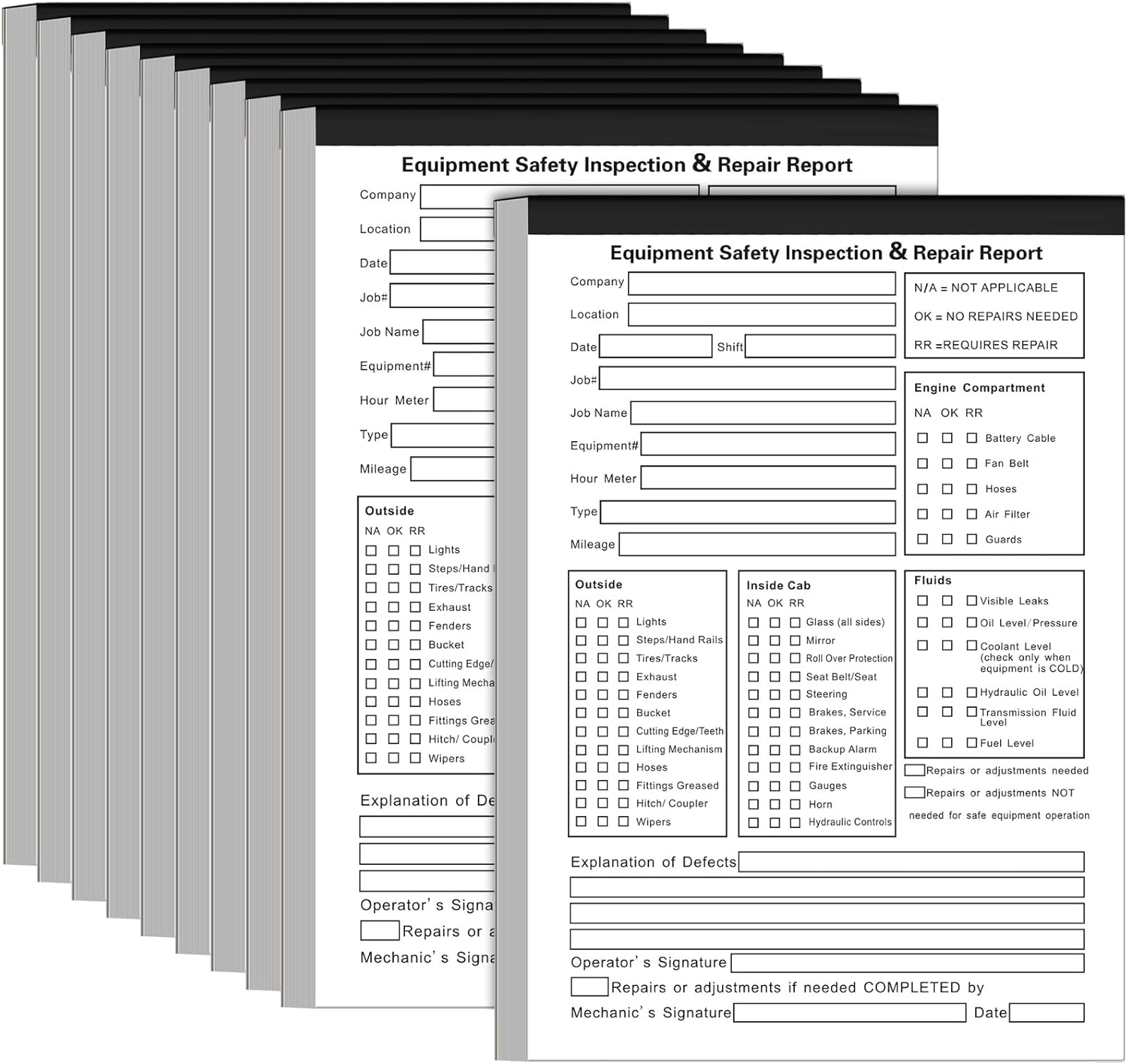 10 Pack 5.5" x 8.5" Equipment Safety Inspection Report Detailed Driver's Vehicle Inspection Report Book Daily Pre Trip 2-ply, Carbonless, 31 Sets of Forms Per Book