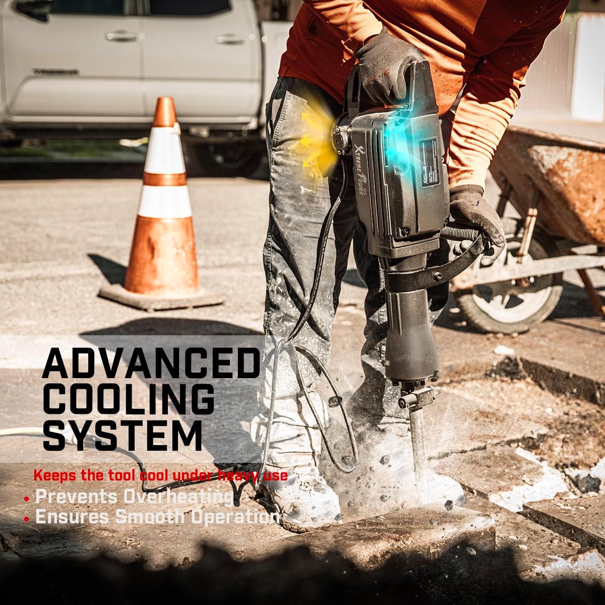 XtremepowerUS 2200W Demolition Electric Jack Hammer Floor Breaker Wood Metal Concrete Breaker High Impact include 2 Chisel Bits (Flat Chisel & Point Chisel) with Case - Image 4