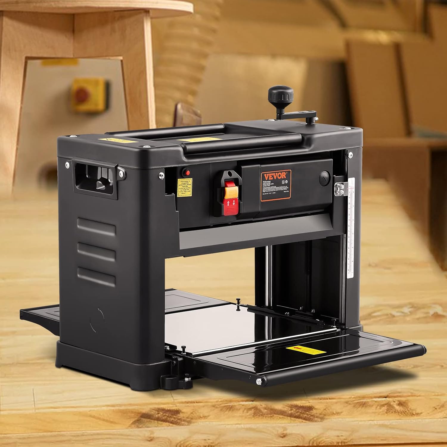 VEVOR Thickness Planer, Two-Blade, 13" Width Worktable Benchtop Planer, 15-Amp 2000W Powerful Motor, 12" Extended Infeeding Table, Low Noise for both hard & soft wood material removal - Image 8