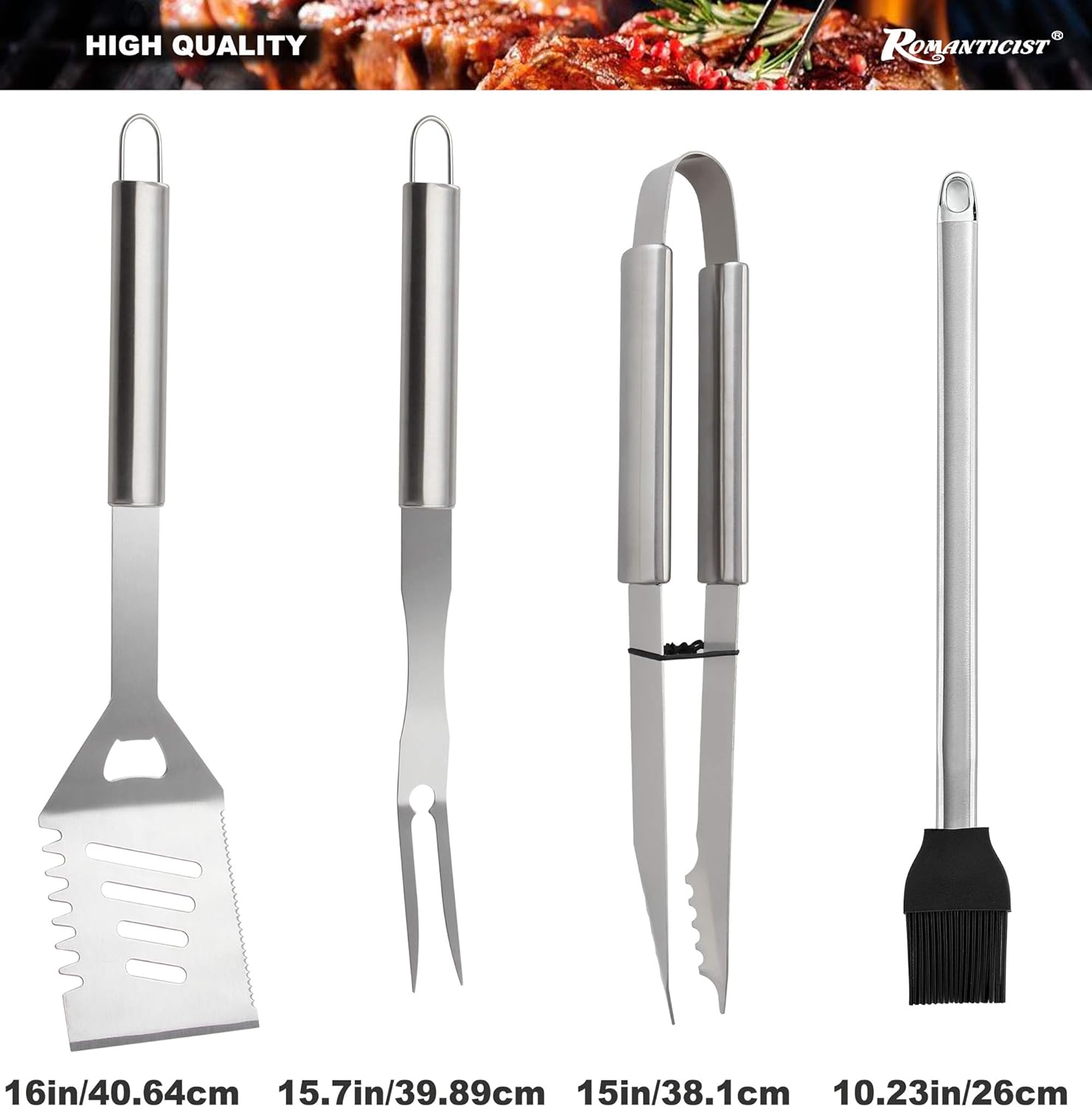 ROMANTICIST 23pcs Must-Have BBQ Grill Accessories Set with Thermometer in Case - Stainless Steel Barbecue Tool Set with 2 Grill Mats for Backyard Outdoor Camping - Father's Day Best Barbecue Gift - Image 2