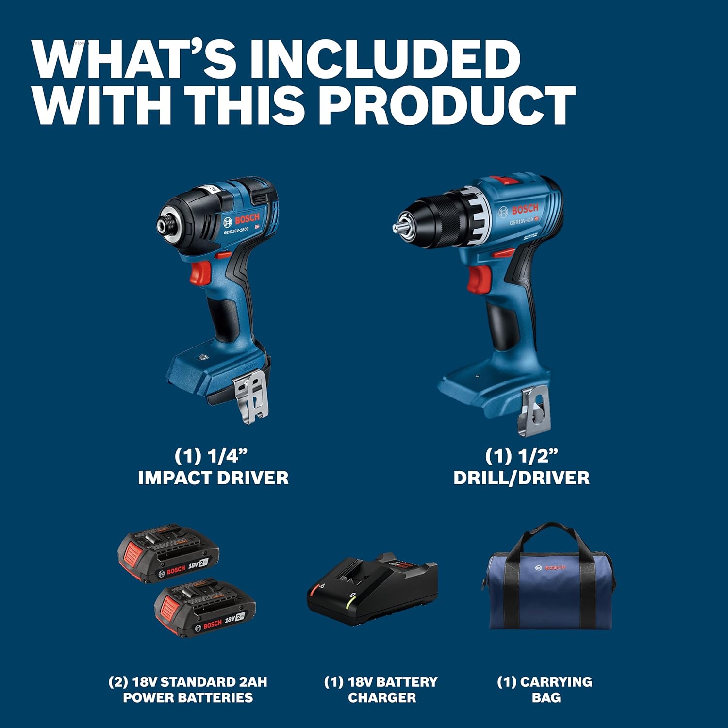 BOSCH GXL18V-27B22 Power Tool Combo Kit - 18V Brushless Compact 1/2 In. Cordless Drill Driver and 1/4 In. Hex Impact Driver (Includes: Two 2.0Ah Batteries, 18V Charger, and Carrying Tool Bag) - Image 2