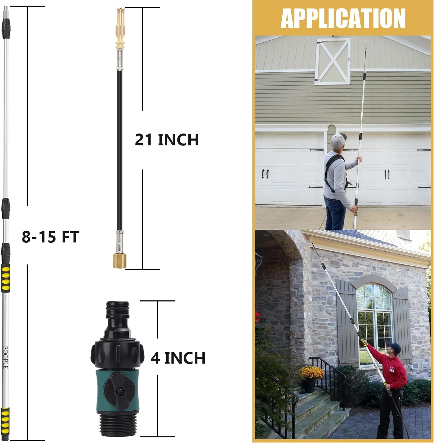 24ft Reach Gutter Cleaning Tools From The Ground, 16ft Telescopic Gutter Cleaner Tools, Rain Gutters Cleaning Tool With Garden Hose Attachment and Bendable Wand - Image 5