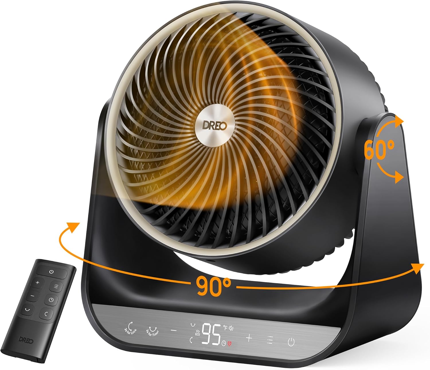 DREO Whole Room Heater 714, 60° Vertical & 90° Horizontal 3D Oscillating Heating, 12 ft/s Long-Range Circulator, 3 Heat & 3 Fan Settings, Space Heaters for Indoor Use, Bedroom, Office, Black