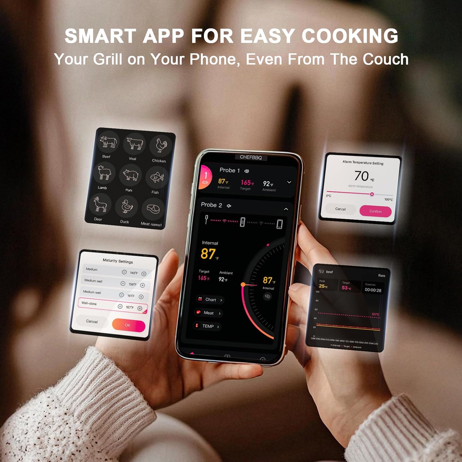 Wireless Meat Thermometer with Smart Timer & APP Alerts, 800ft Bluetooth Grill Food Thermometer, 4 X 0.19In Ultra Thin Probes, ±0.5℉ Accuracy, Big Digital Backlit Screen, for BBQ, Oven, Smoker - Image 7