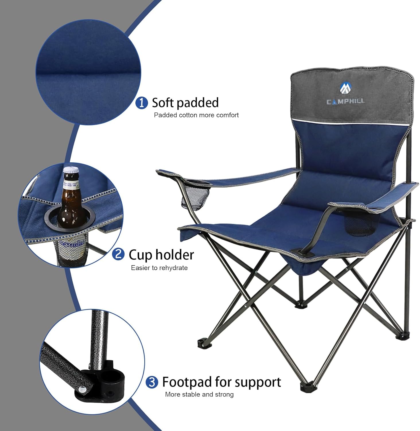 CAMPHILL Camping Chair Set of 3, Outdoor Folding Camping Chairs for Heavy People with Cup Holder & Carry Bag,Collapsible Chair Include One Sofa Chair and Two Single Chair,Support up to 500lbs - Image 5