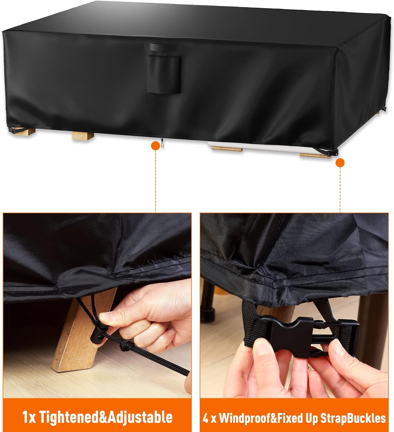 Patio Furniture Covers, Outdoor Furniture Cover Waterproof, General Purpose, Outside Table and Chair Covers, Heavy Duty 600D (108 Inch L x 82 Inch W x 27.9 Inch H) - Image 4