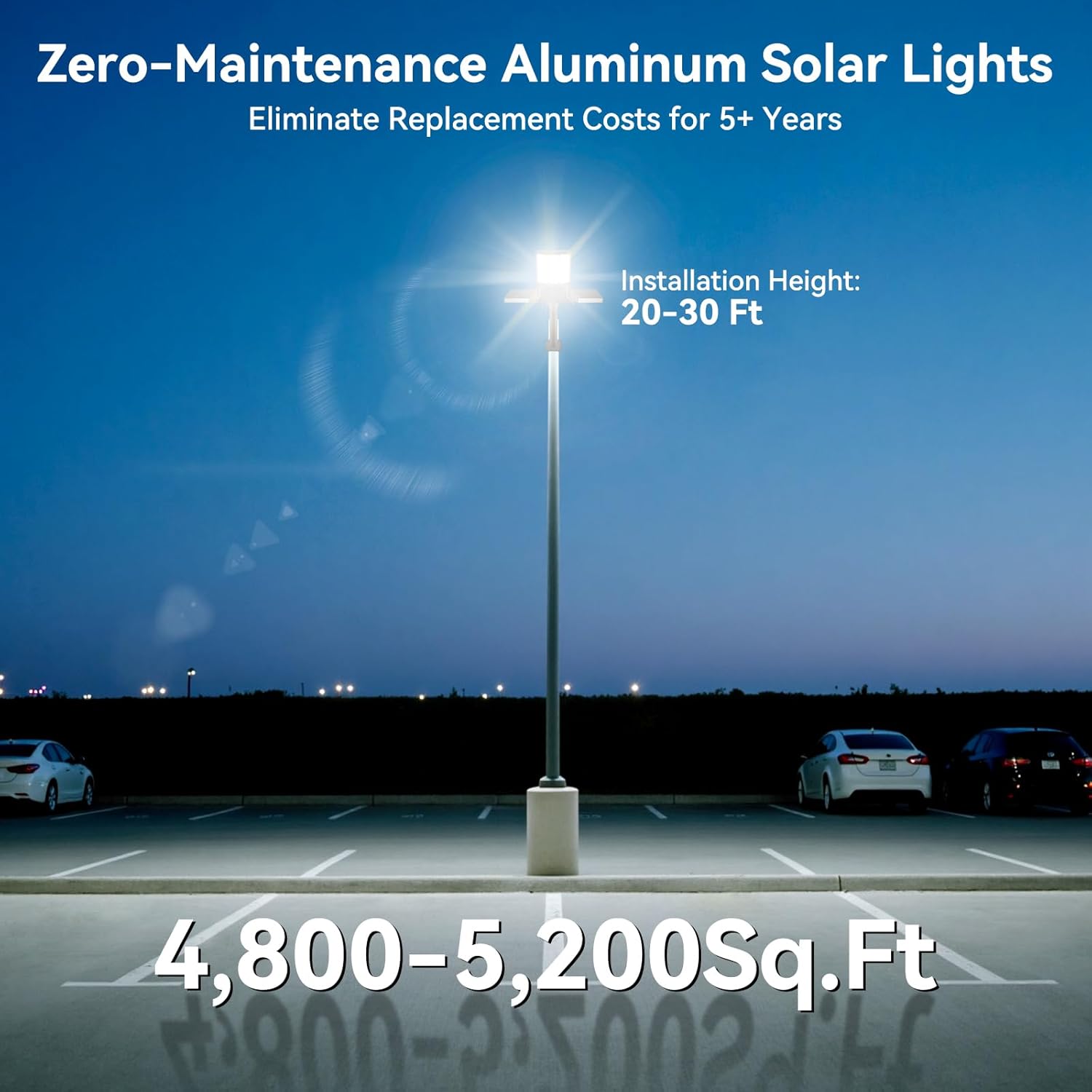 Deepn Solar Street Lights 10000W Commercial Grade Aluminum Parking Lot Lights LED Security Flood Light with Motion Sensor & Dusk to Dawn, Solar Lights Outdoor Waterproof for Outside, SZ3000, 2 Pack - Image 2
