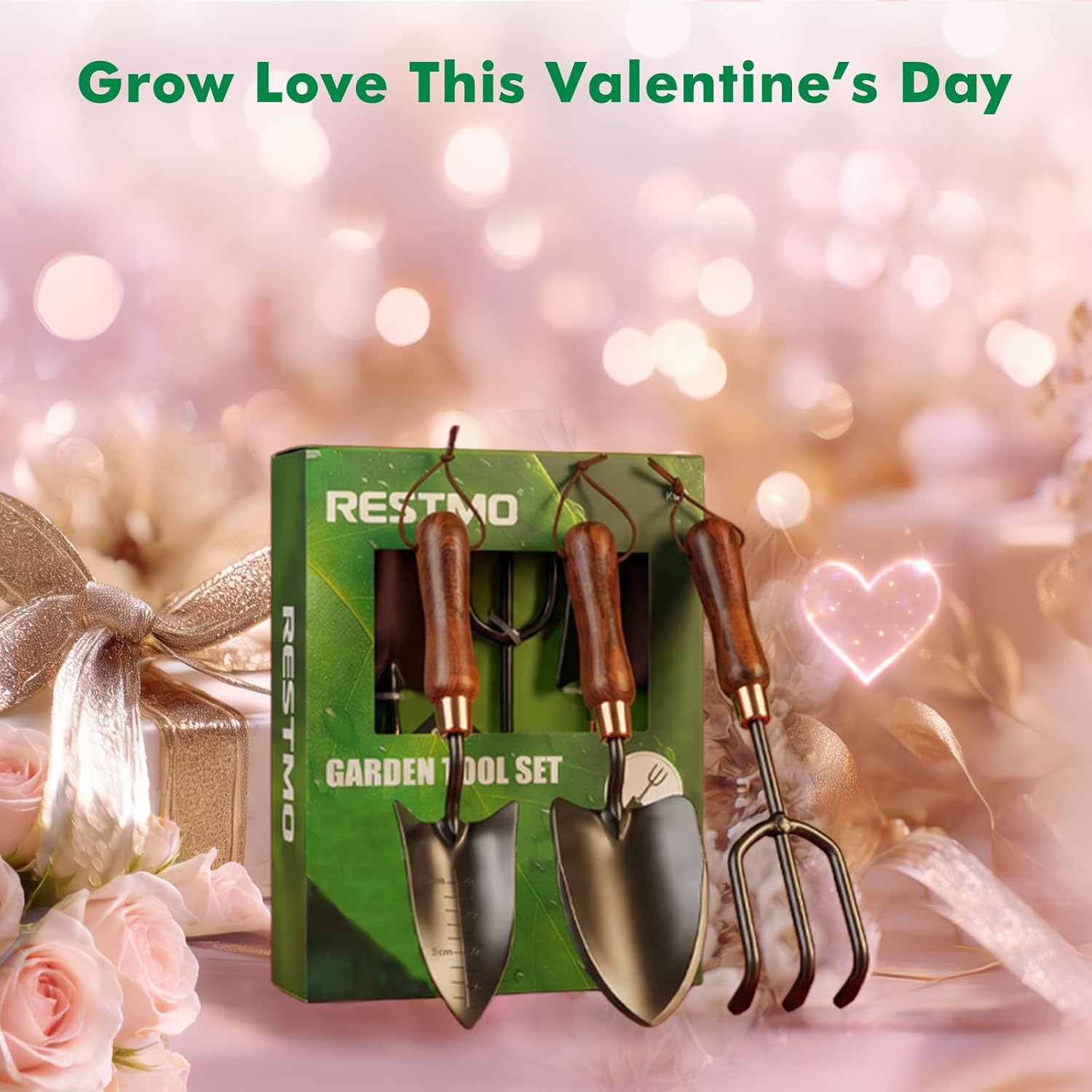 RESTMO 3-in-1 Heavy Duty Gardening Tools Kit, Premium Carbon Steel Garden Hand Tools with Ergonomic Wooden Handle Includes Trowel, Transplanter, and Cultivator, Ideal Gardening Gifts for Gardener - Image 2