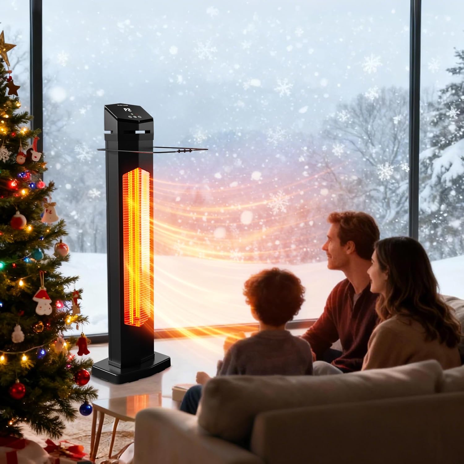 1500W Electric Patio Heater, 36inch Infrared Heater with Remote, IPX5 Waterproof Infrared Tower Space Heater, 2 Heat Levels, 12H Timers, Tip-Over & Overheat Protection for Garage, Indoor, Home - Image 6
