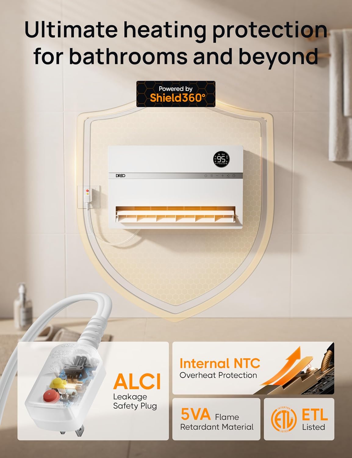 DREO Wall Heater for Bathroom, Smart Space Heaters with ALCI Plug, 1500W, 120° Vertical Oscillation, Adjustable Thermostat, 24H Timer, Easy Installation Electric Heater for Indoor use, Bedroom, Office - Image 3