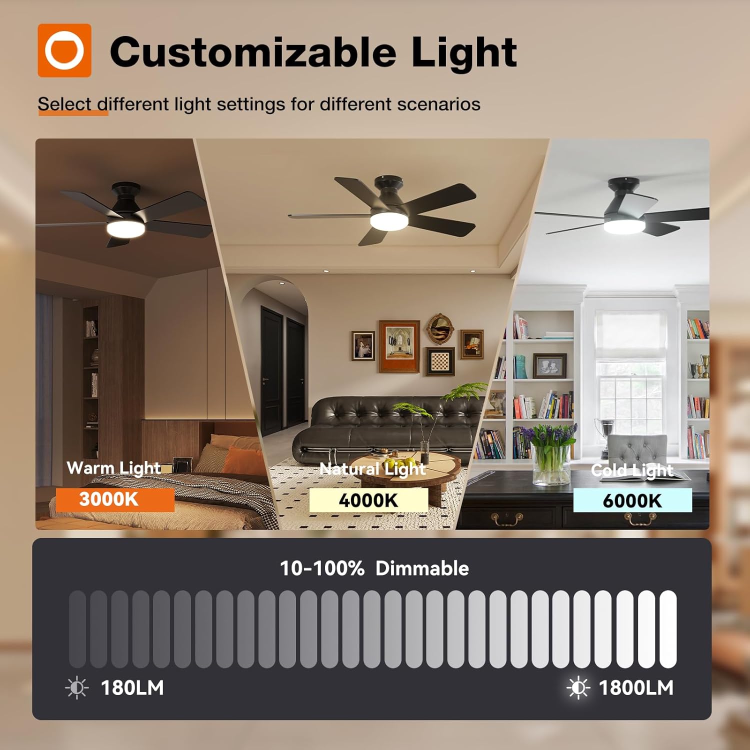 addlon Ceiling Fans with Lights, 42 Inch Low Profile Ceiling Fan with Light and Remote Control, Flush Mount, Reversible, 3CCT, Dimmable, Quiet, Black Small Ceiling Fan for Bedroom Indoor/Outdoor Use - Image 7